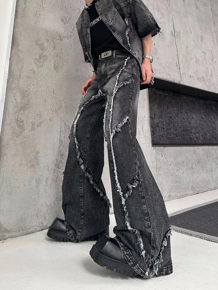 Vintage Black Baggy Stacked Flare Jeans Size US 32 / EU 48 - 4 Thumbnail