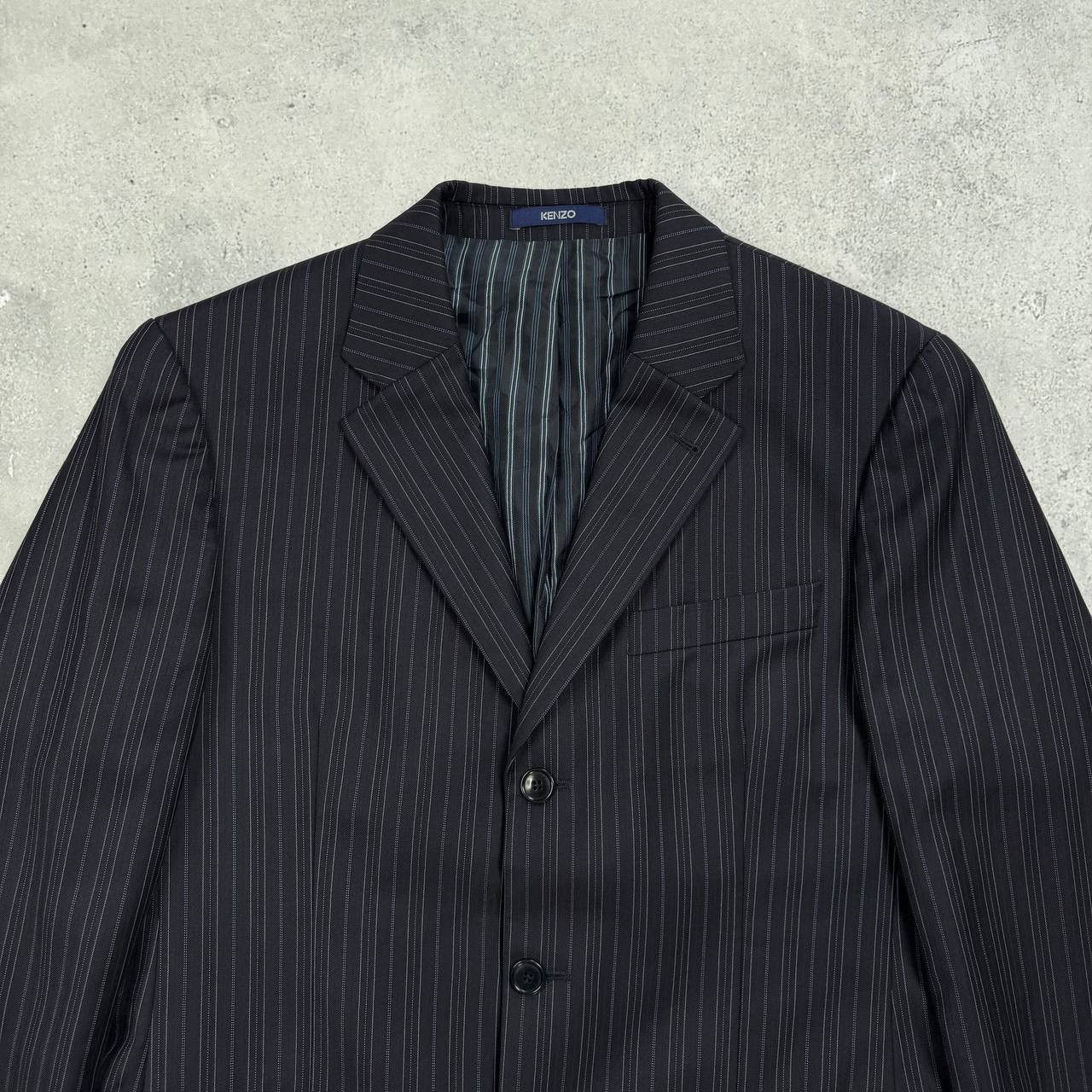Kenzo Vintage Kenzo Homme Striped Three Button Wool Blazer Navy 50 Size 50R - 2 Thumbnail
