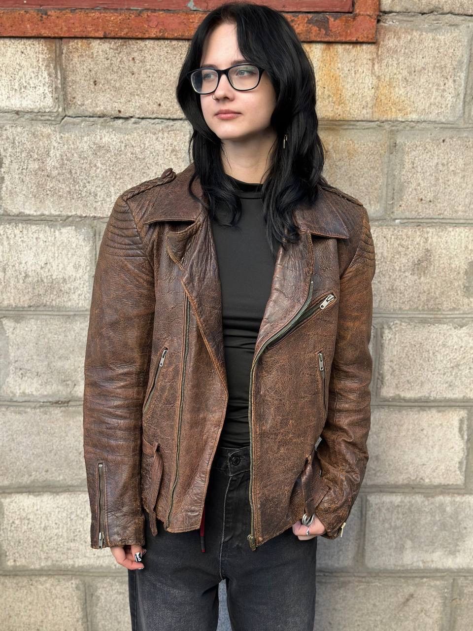 Leather VTG Mans Leather Jacket 80-70s Dark Brown Size M Y2K Trashed Size US M / EU 48-50 / 2 - 3 Thumbnail