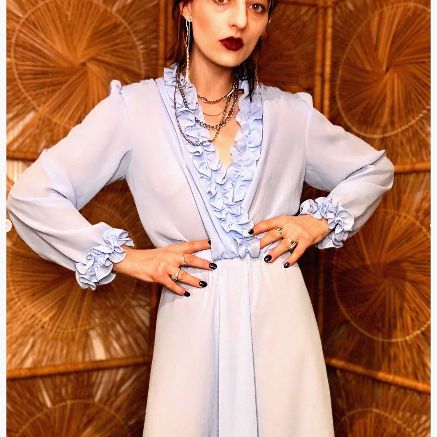 Vintage 1970s Algro Powder Blue Ruffle Chiffon Midi Dress Size XS / US 0-2 / IT 36-38 - 1 Thumbnail