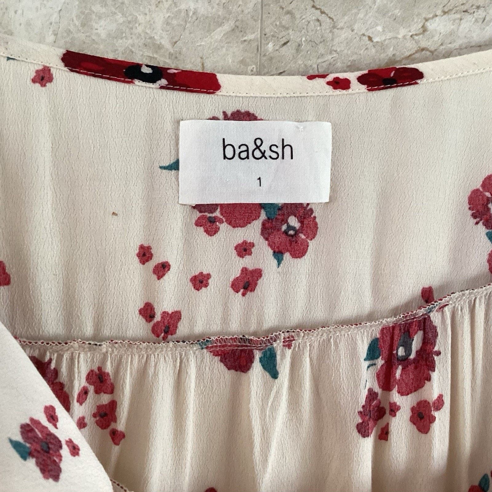 ba&sh ba&sh Bia Lady Mini Skirt Ecru Red Floral Tiered, Size 1 US6 Size 28" / US 6 / IT 42 - 7 Thumbnail