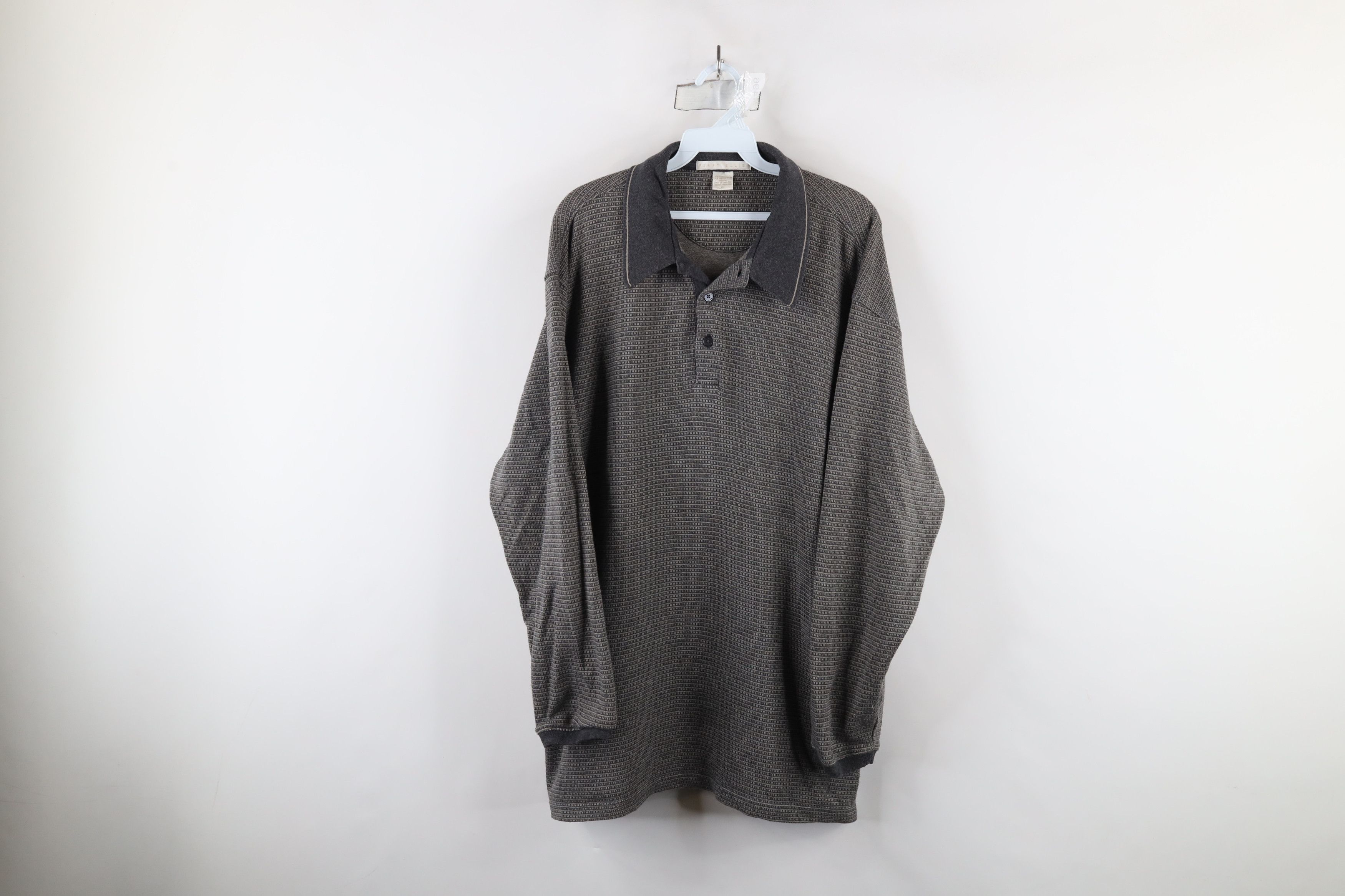 Vintage Vintage 90s Streetwear Geometric Knit Long Sleeve Polo Size US XL / EU 56 / 4 - 1 Thumbnail