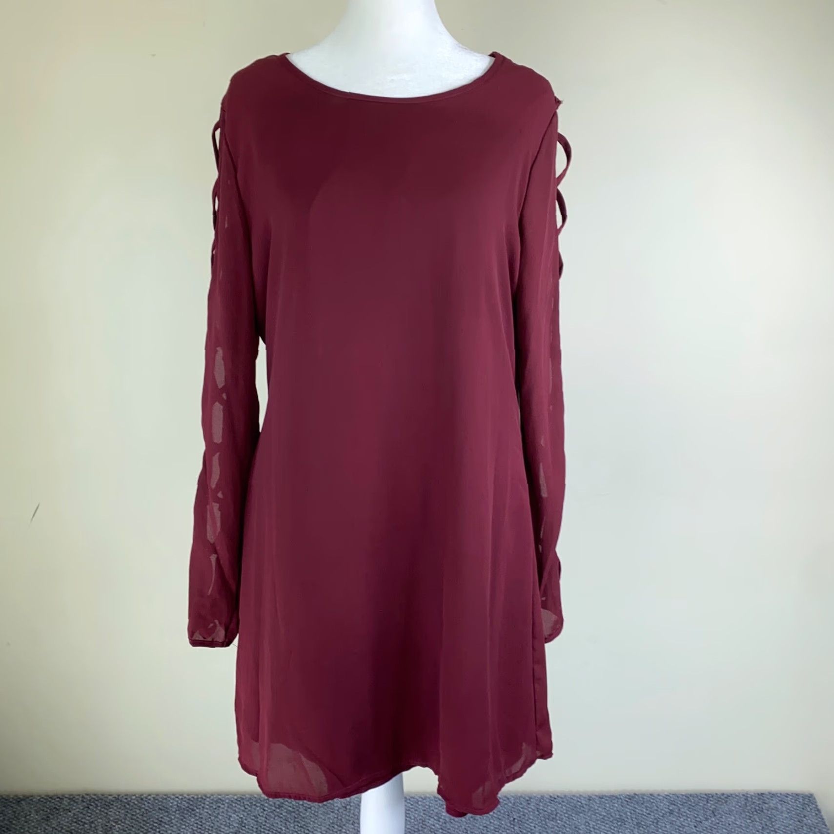 Vintage Liberty Love Womens Mini Dress Medium Maroon Long Sleeve Lined Size M / US 6-8 / IT 42-44 - 4 Thumbnail