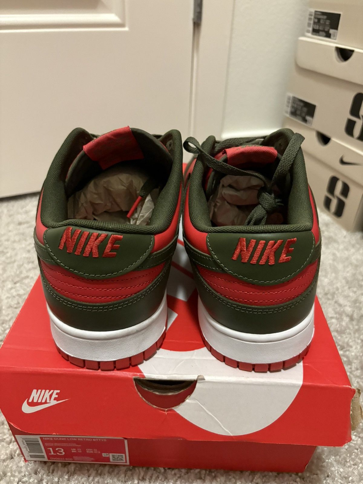 Nike Dunk Low Retro Mystic Red Cargo Khaki Size US 13 / EU 46 - 4 Thumbnail