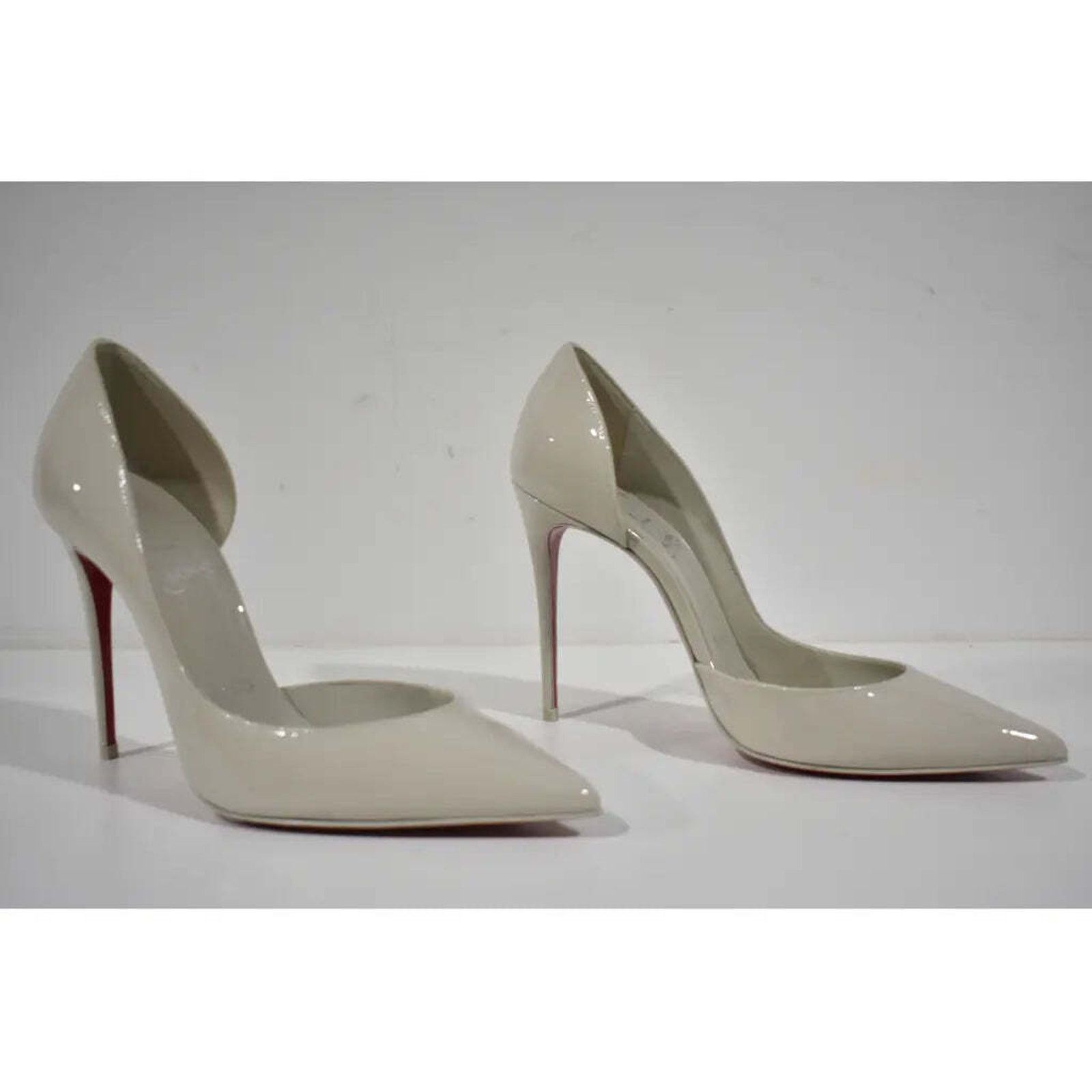 Christian Louboutin Iriza 100 Craie White Grey Patent Leather Point Heel Pump 39 Size US 9 / IT 39 - 3 Thumbnail