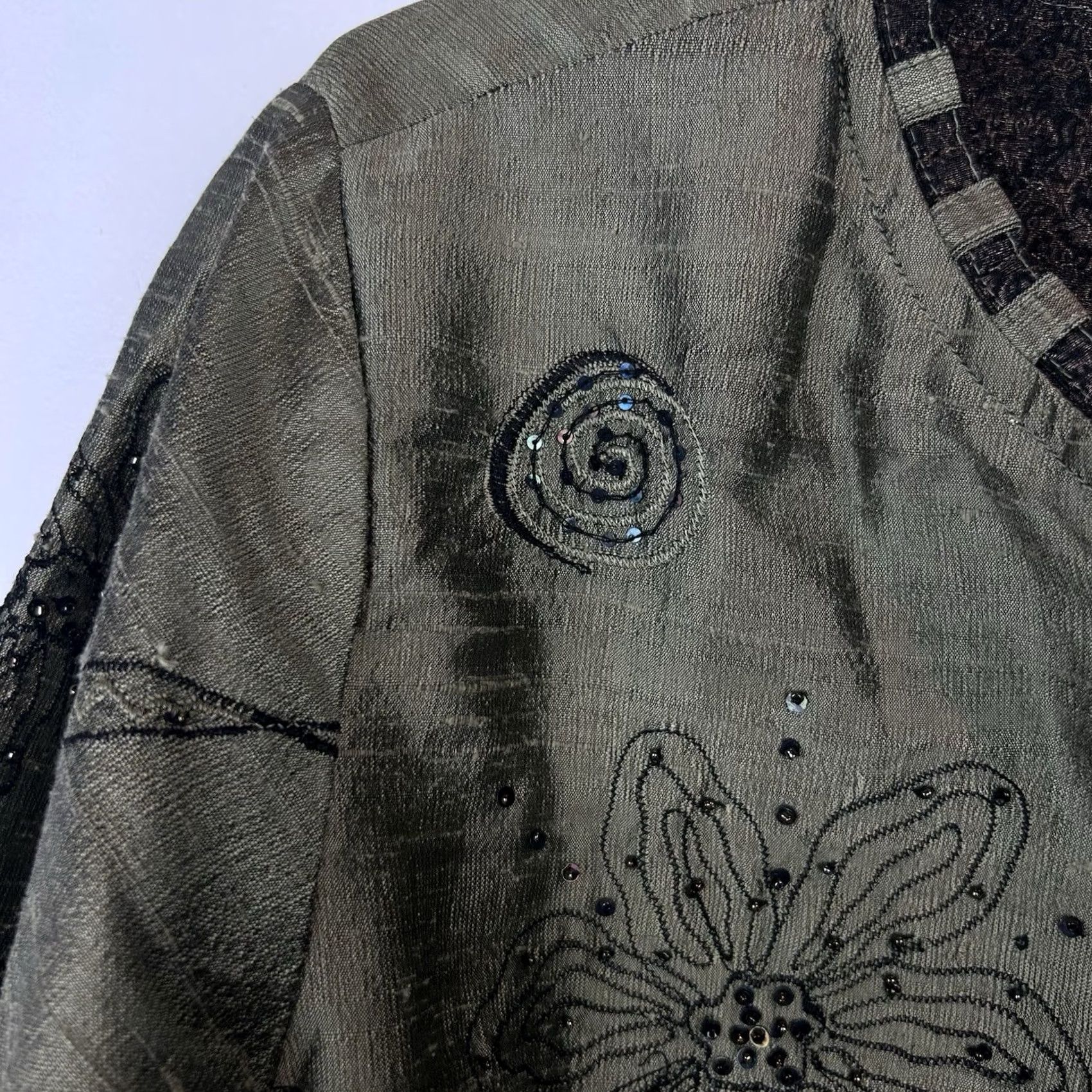 Vintage VINTAGE Yak Magik Blazer Womens L Jacket Silk Green Open Embroidered Beaded Sequin Size L / US 10 / IT 46 - 5 Thumbnail
