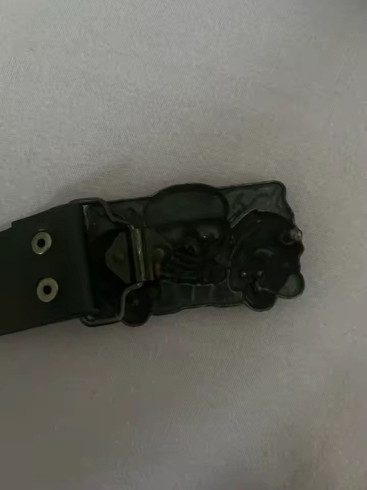Japanese Brand Y2K Grunge Punk Rock Black Studded Belt Triple Skull Buckle Size ONE SIZE - 4 Thumbnail