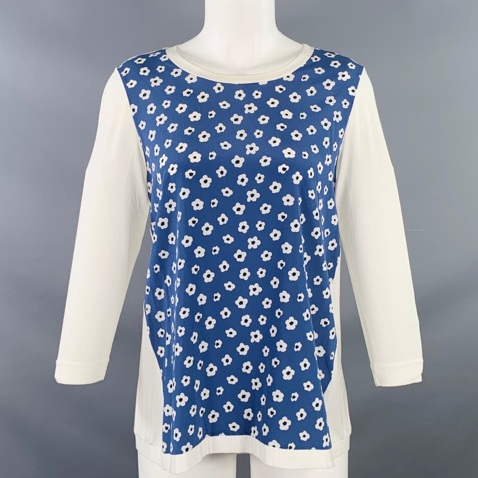 Other 4 White Blue Viscose Blend Floral 3/4 Sleeves Casual Top Size S / US 4 / IT 40 - 1 Thumbnail