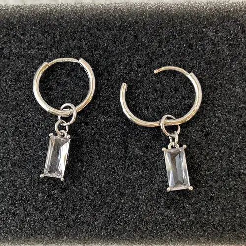Jewelry × Vintage 925 Silver Plated Crystal Dangle Drop Earrings for Men Women Size ONE SIZE - 4 Thumbnail