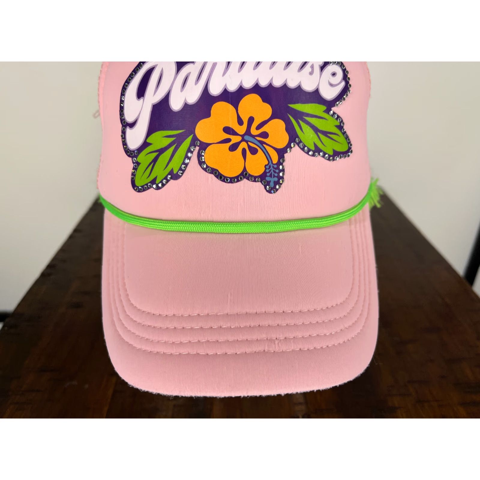Forever 21 FOREVER 21 Paradise Pink Trucker Hat Cap One Size Adult Bling Jeweled Adjustable Lightweight Beach Seasonal Vintage: No Size ONE SIZE - 3 Thumbnail