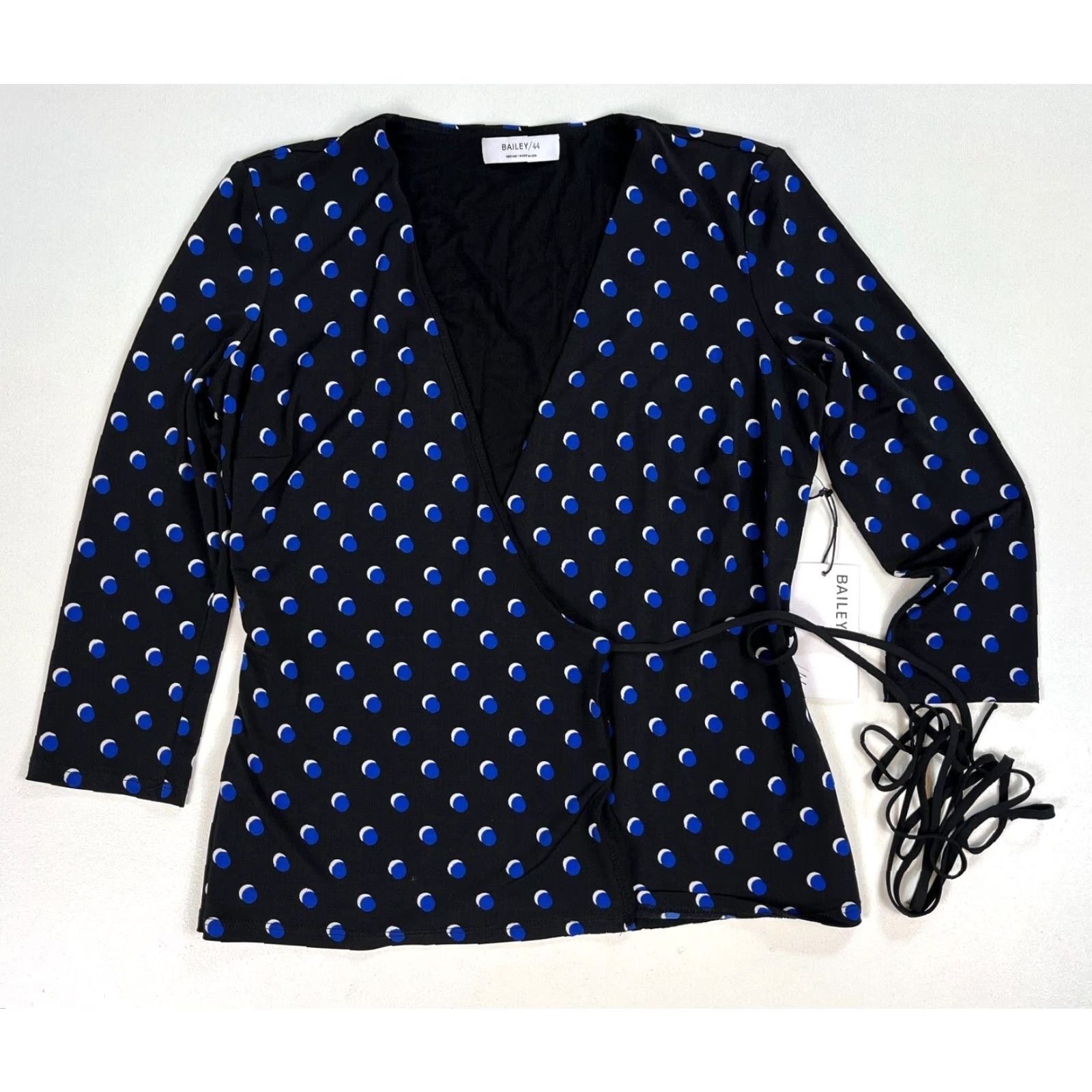 Bailey 44 Bailey 44 Blouse NWT Women’s 3/4 Sleeve Wrapture Dot Top M Black Blue USA Made V-Neck Polka Dot Dresses & Shirts Size M / US 6-8 / IT 42-44 - 6 Thumbnail