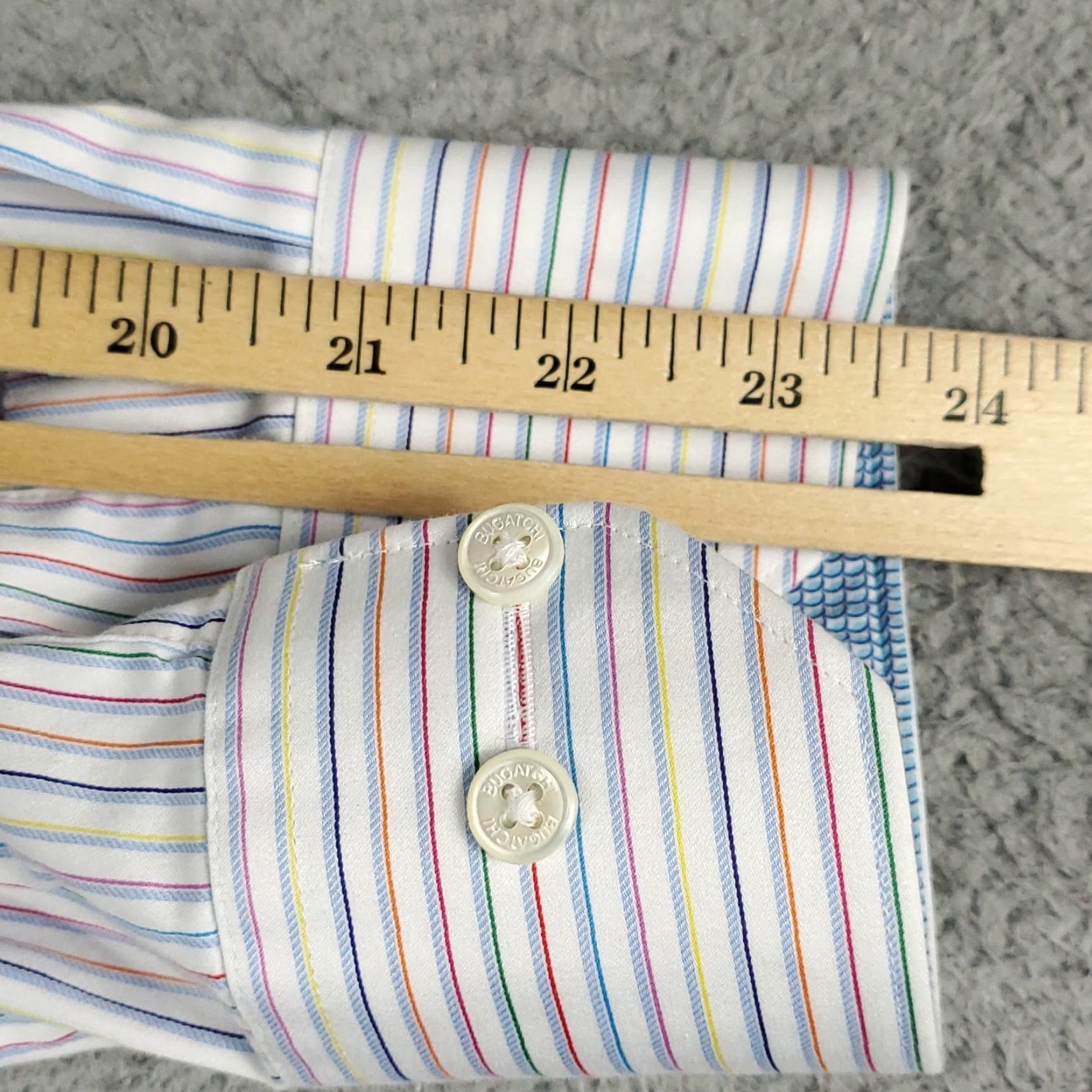 BUGATCHI Bugatchi Uomo Shirt Mens 17.5 Blue White Striped Dress Button Up Long Sleeve Size 46R - 6 Thumbnail