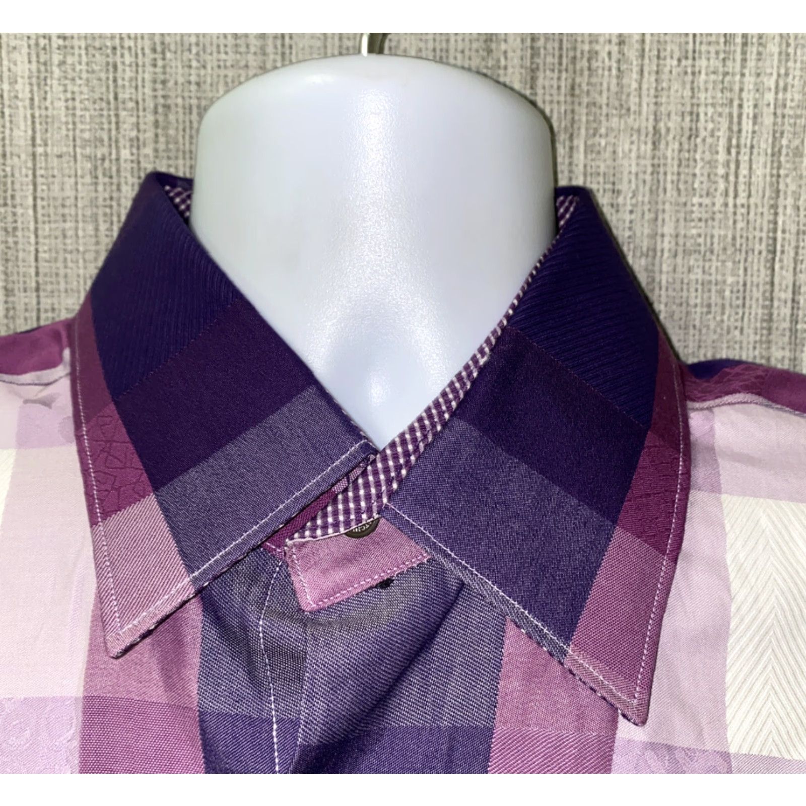 BUGATCHI Bugatchi Uomo Shirt Mens Purple Long Sleeve Checkered Button-Up Size L Size US L / EU 52-54 / 3 - 3 Thumbnail
