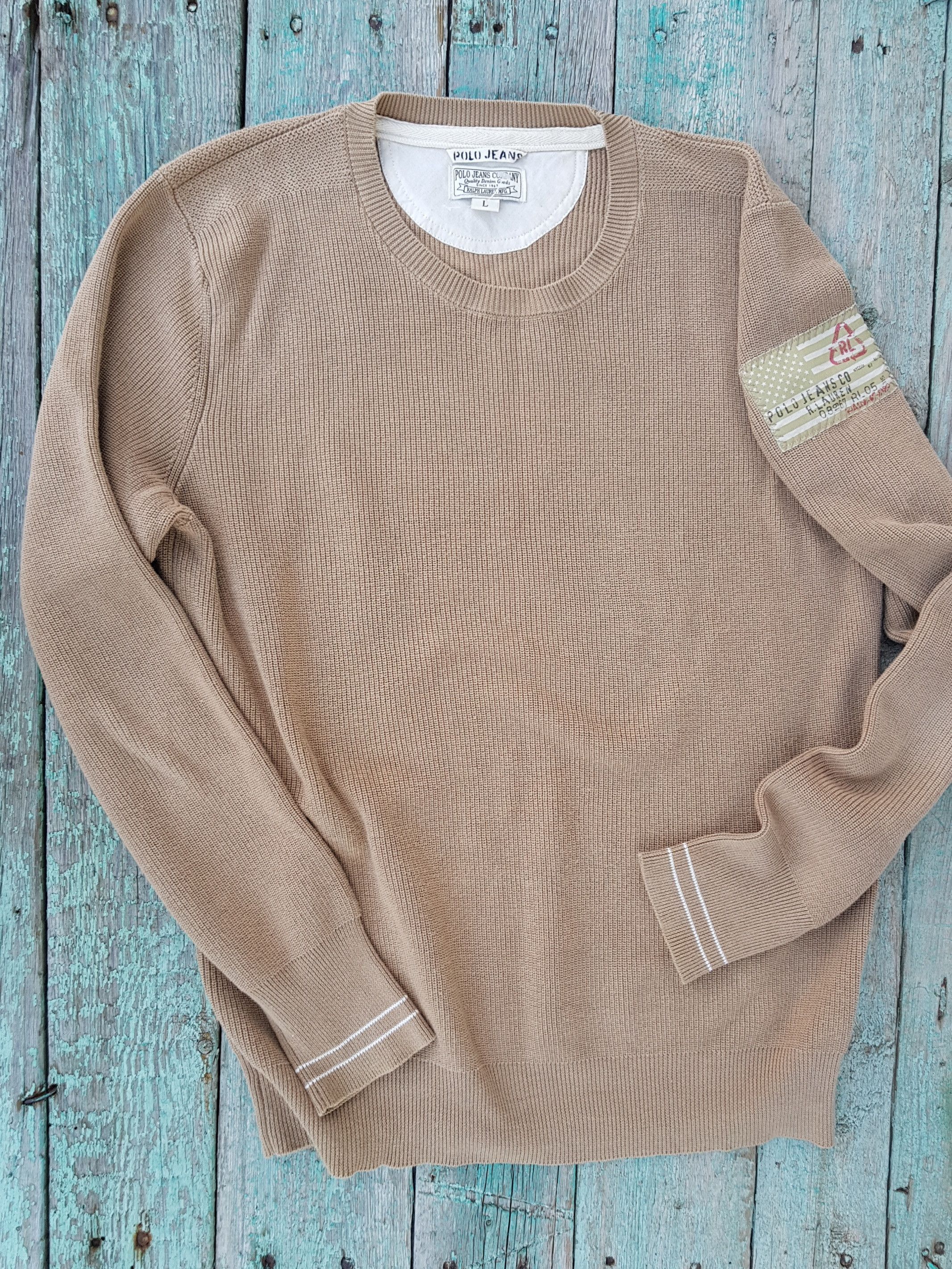 Lauren Ralph Lauren Vintage Polo Jeans Co. Flag Knit Ribbed Sweater Size US L / EU 52-54 / 3 - 1 Thumbnail