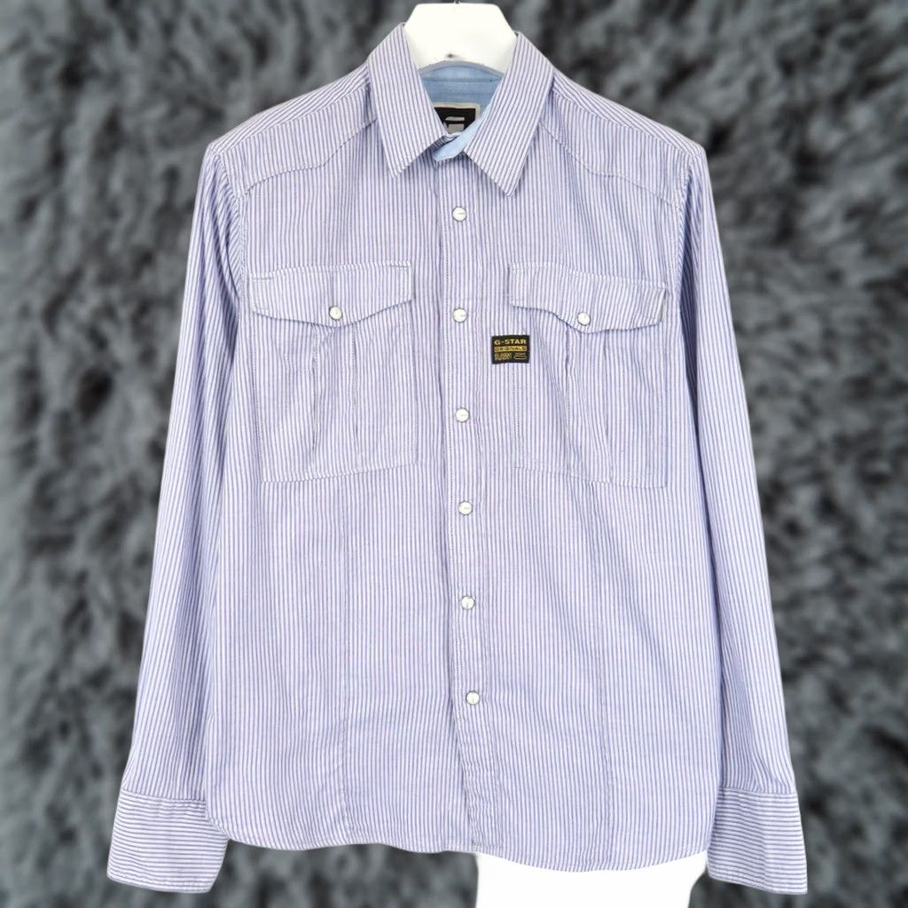 G-Star G-STAR Denim Modern Gould Vanders Shirt Men's LARGE Snap Button Pinstripe Size US L / EU 52-54 / 3 - 1 Thumbnail