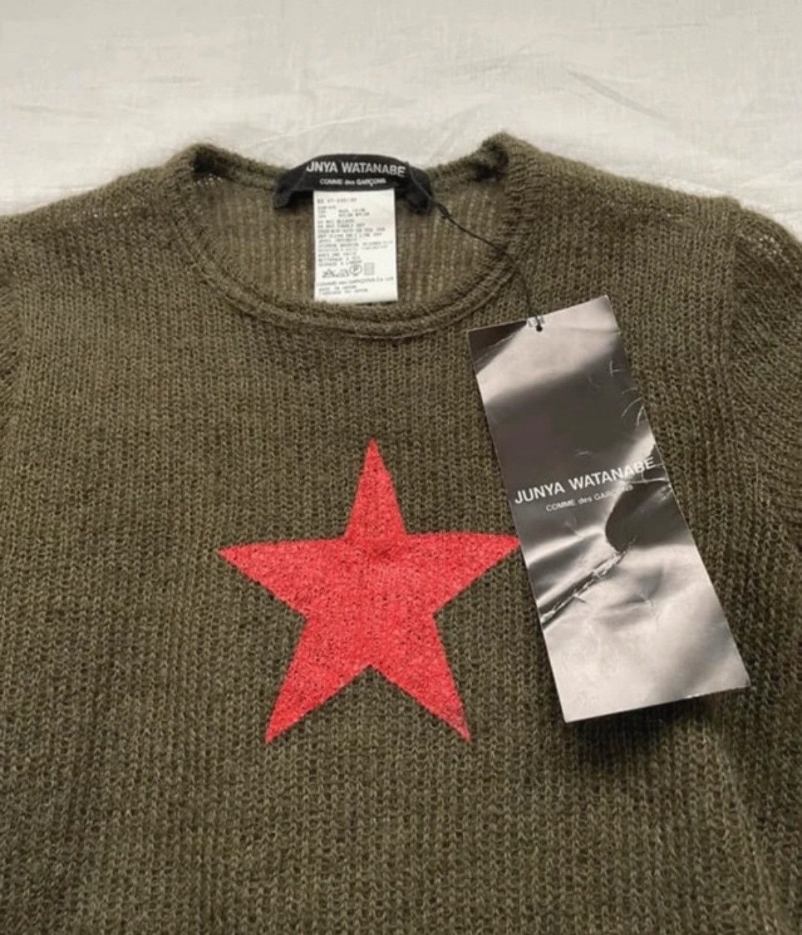 Comme des Garcons × Junya Watanabe Junya Watanabe Olive Red Star SS98 Knit Sweater Size XS / US 0-2 / IT 36-38 - 3 Thumbnail