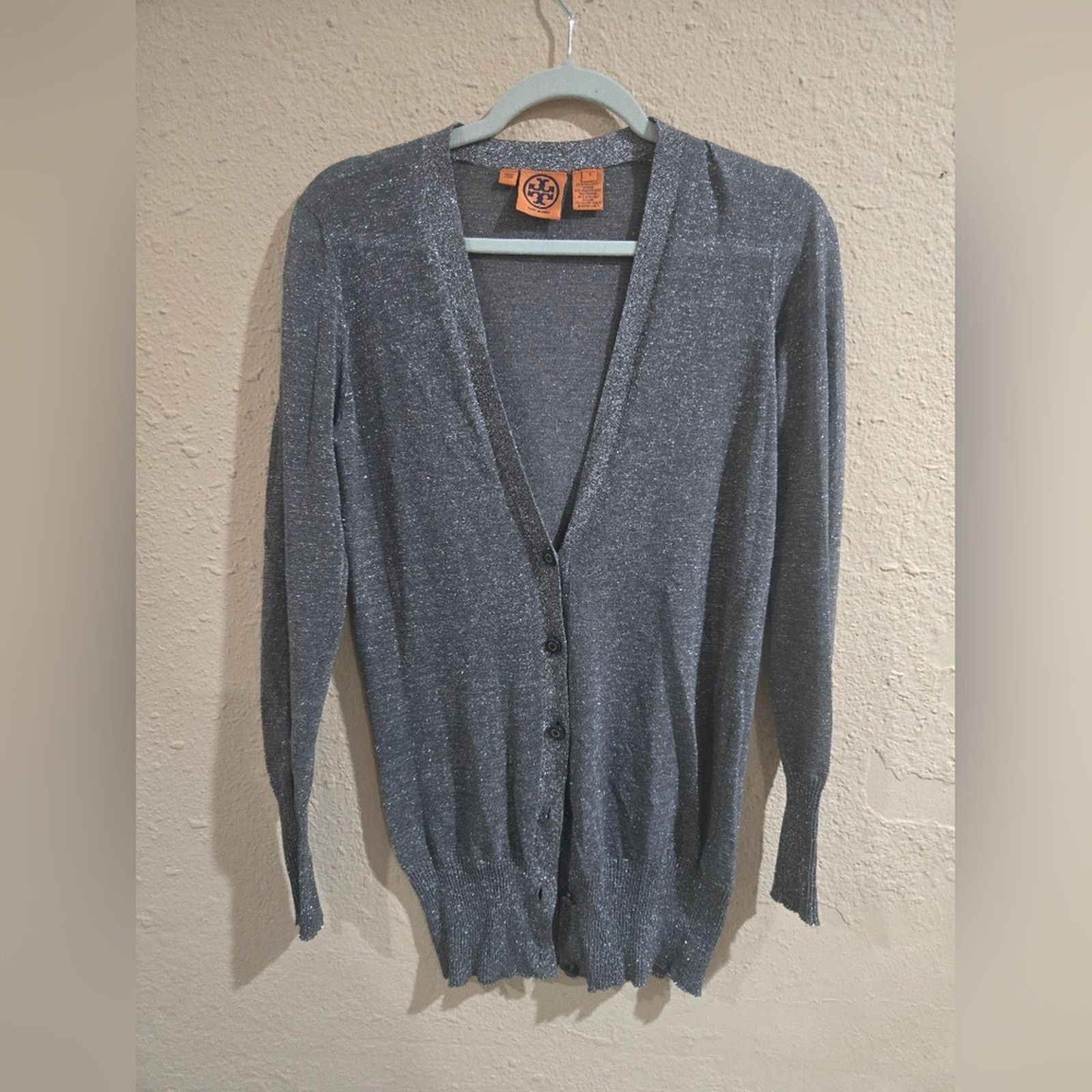 Tory Burch Metallic Silver Cardigan Size Small