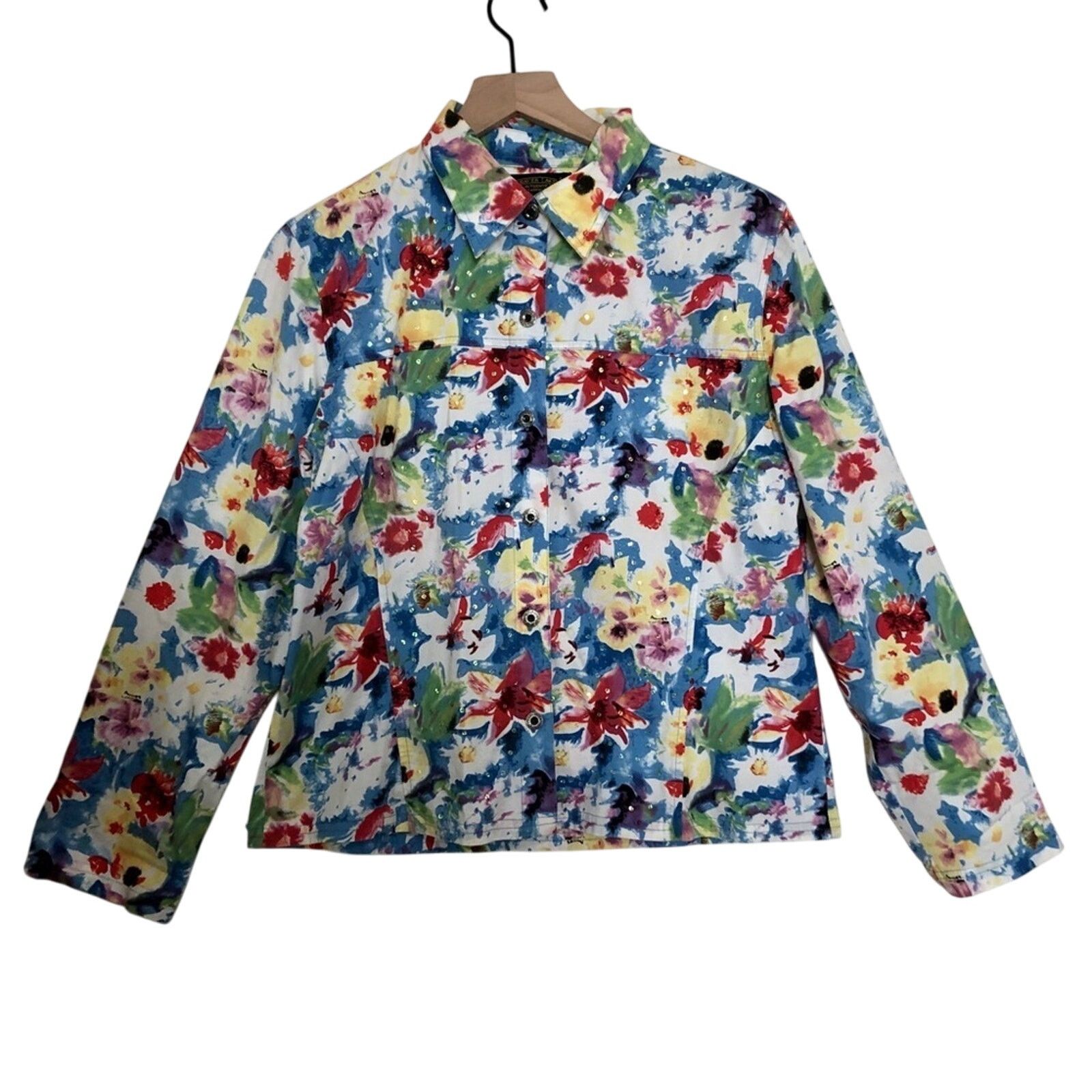 Shaver Lake Shaver Lake Multicolor Floral Bedazzled Button Up Shirt Top Size M / US 6-8 / IT 42-44 - 1 Thumbnail