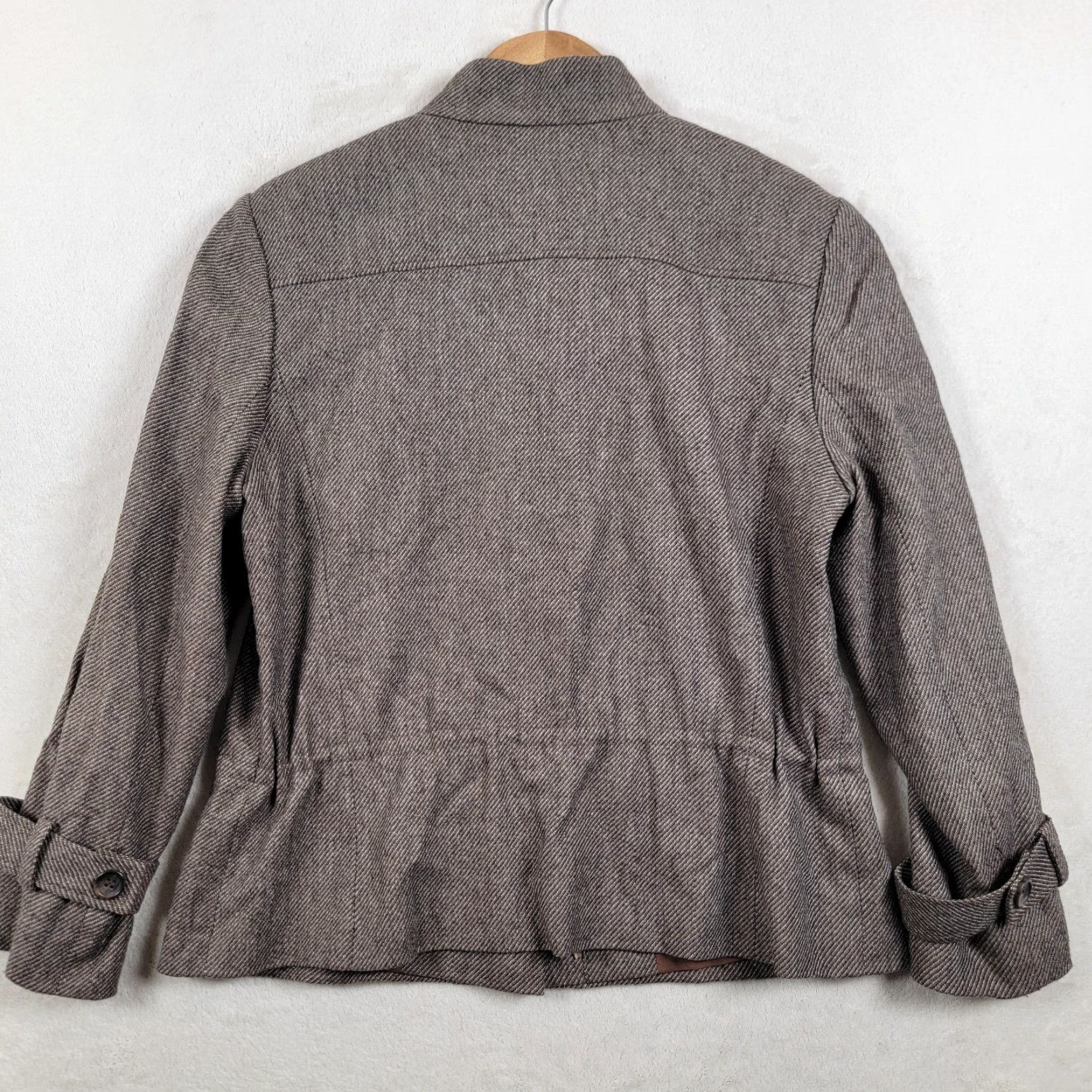 Herring Classiques Entier Jacket Women Brown Herring Bone Tweed Small Overcoat Lined Full Zip Collared Wool Blend Autumn Winter Carded Shoulder Pads Size S / US 4 / IT 40 - 3 Thumbnail