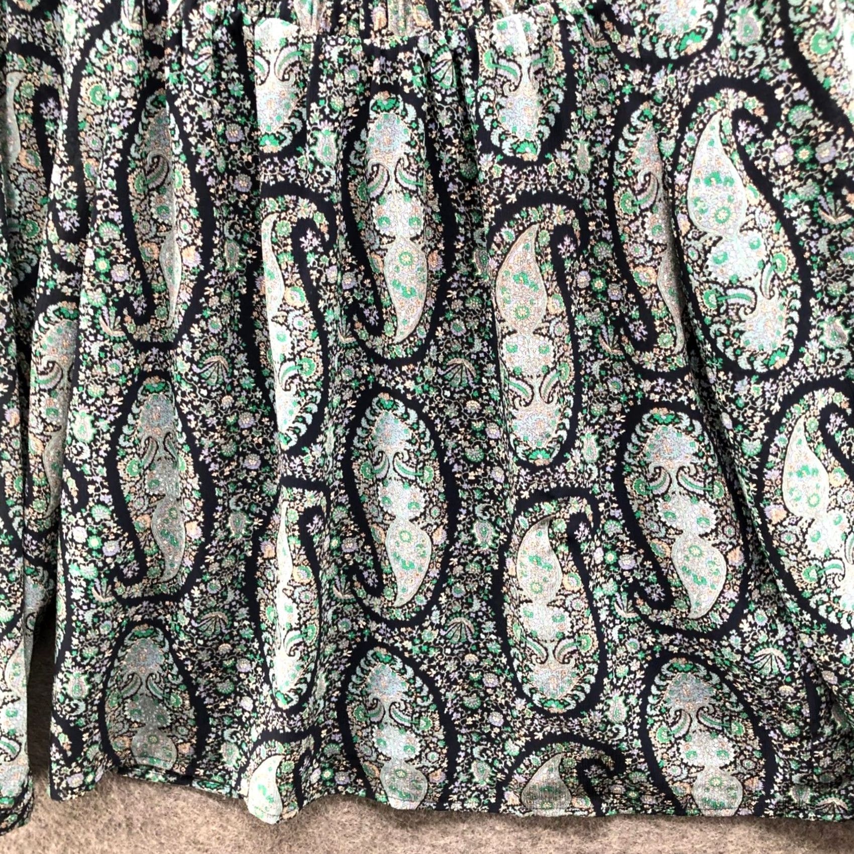 J.Crew VINTAGE J. Crew Blouse Shirt Paisley Print Chiffon Teal Green Womens S Long Sleeve Mock Neck BPMS Size S / US 4 / IT 40 - 6 Thumbnail