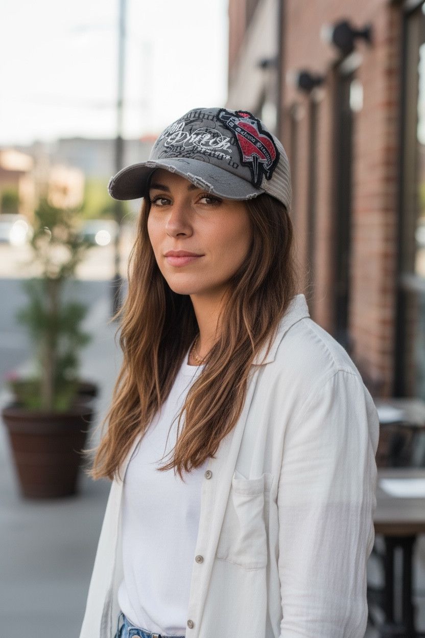 Von Dutch Von Dutch Distressed LA Script Heart Patch Trucker Hat Y2K Size ONE SIZE - 3 Thumbnail