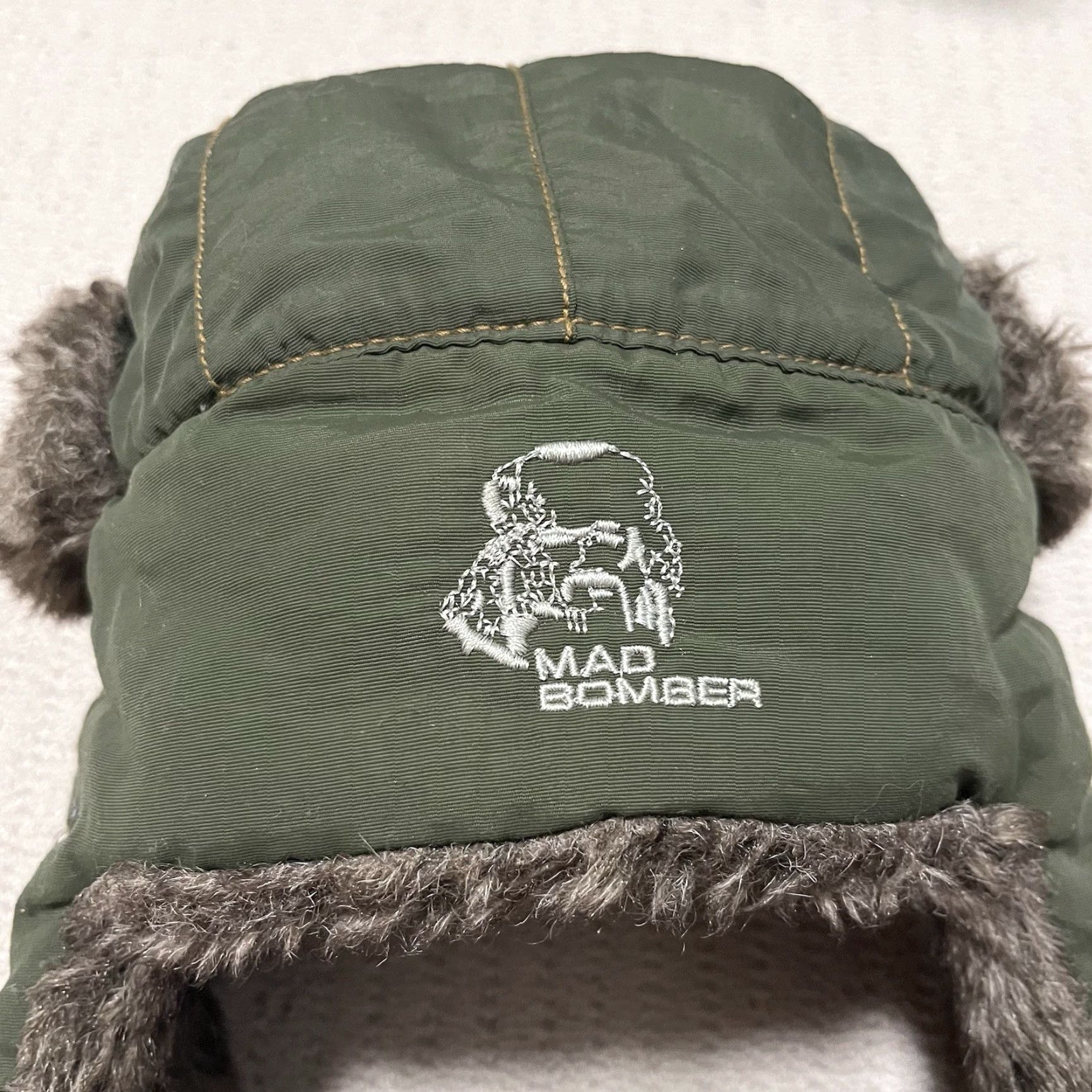 Olive Mad Bomber Hat Cap Trapper Fitted Adult Small Olive Green Faux Fur Ear Flaps Size ONE SIZE - 6 Thumbnail