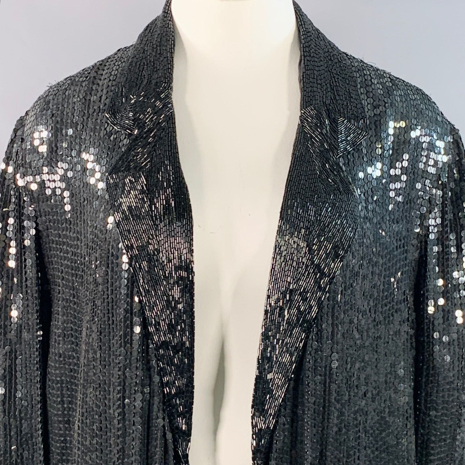 Other XL Black Silk Beaded Sequined Open Front Jacket Blazer Size XL / US 12-14 / IT 48-50 - 2 Thumbnail