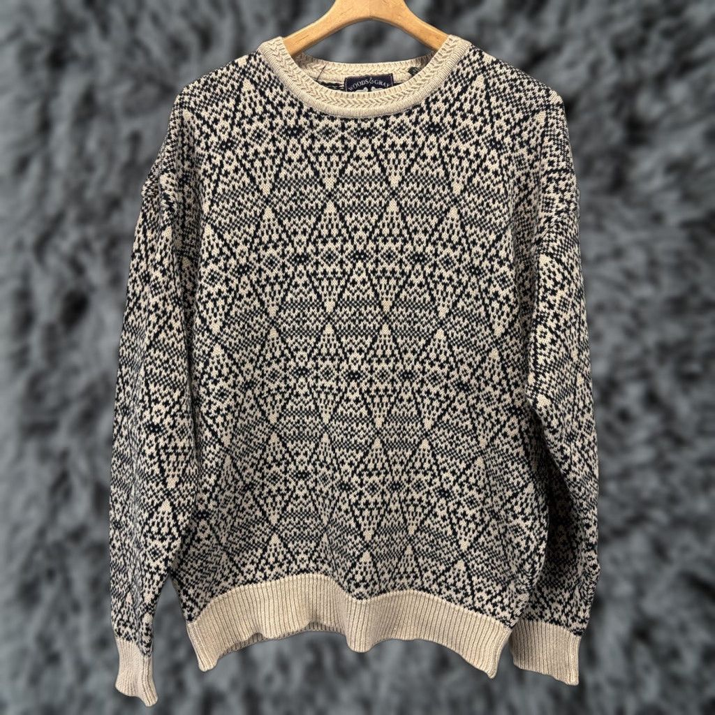 X-LARGE VINTAGE Woods & Gray Sweater Shirt Men XL Tan Black Geometric Ski Crew Neck Geometric 90s? Size US XL / EU 56 / 4 - 1 Thumbnail