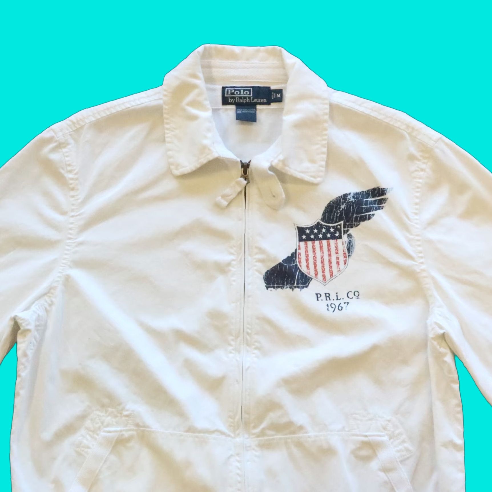 VINTAGE Polo Ralph Lauren Track Jacket Men M White Windbreaker Jacket