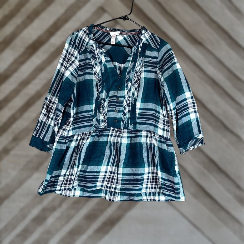 Vintage VINTAGE Knox Rose Womens Blouse Teal Multi Plaid Ruffle V Neck Blouse Boho 3/4 Sleeve M Size M / US 6-8 / IT 42-44 - 1 Thumbnail
