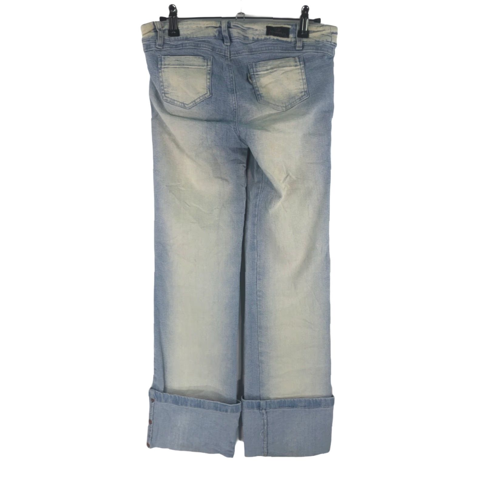 Vintage Atmosphere Women's Jeans Blue Denim Straight Cuffed Low Rise Size 7 28x27 Pockets Belt Loops Womens Size 28" / US 6 / IT 42 - 2 Thumbnail