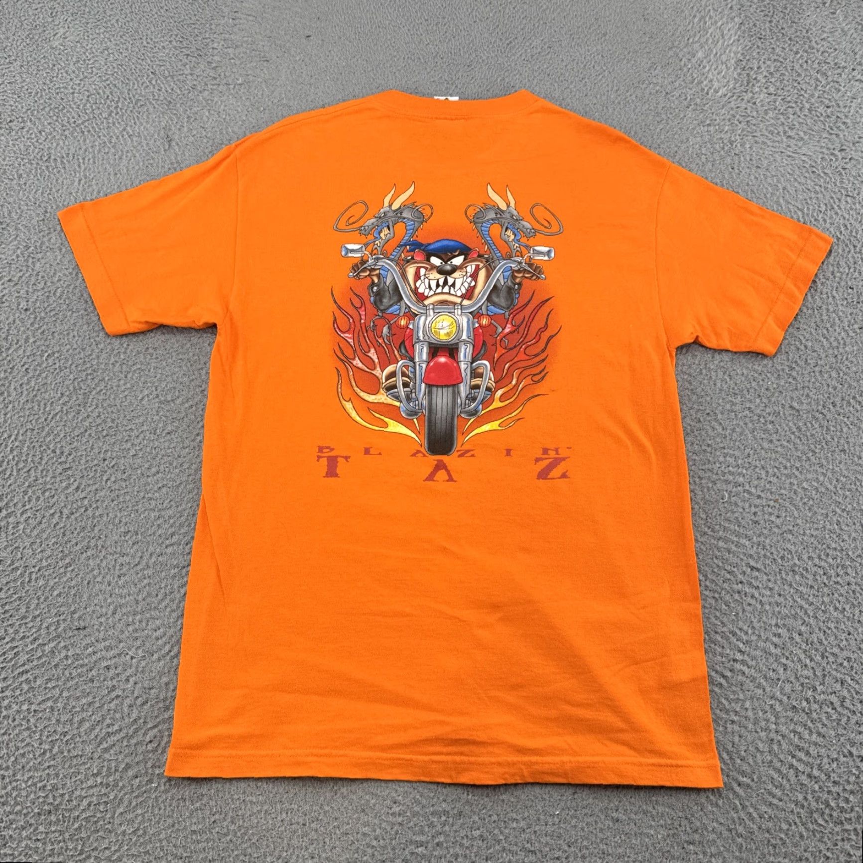 Vintage VINTAGE Looney Tunes Shirt Mens Size L Orange 90s Blazin Taz Flames Biker Dragon Graphic Tee Size US L / EU 52-54 / 3 - 2 Thumbnail