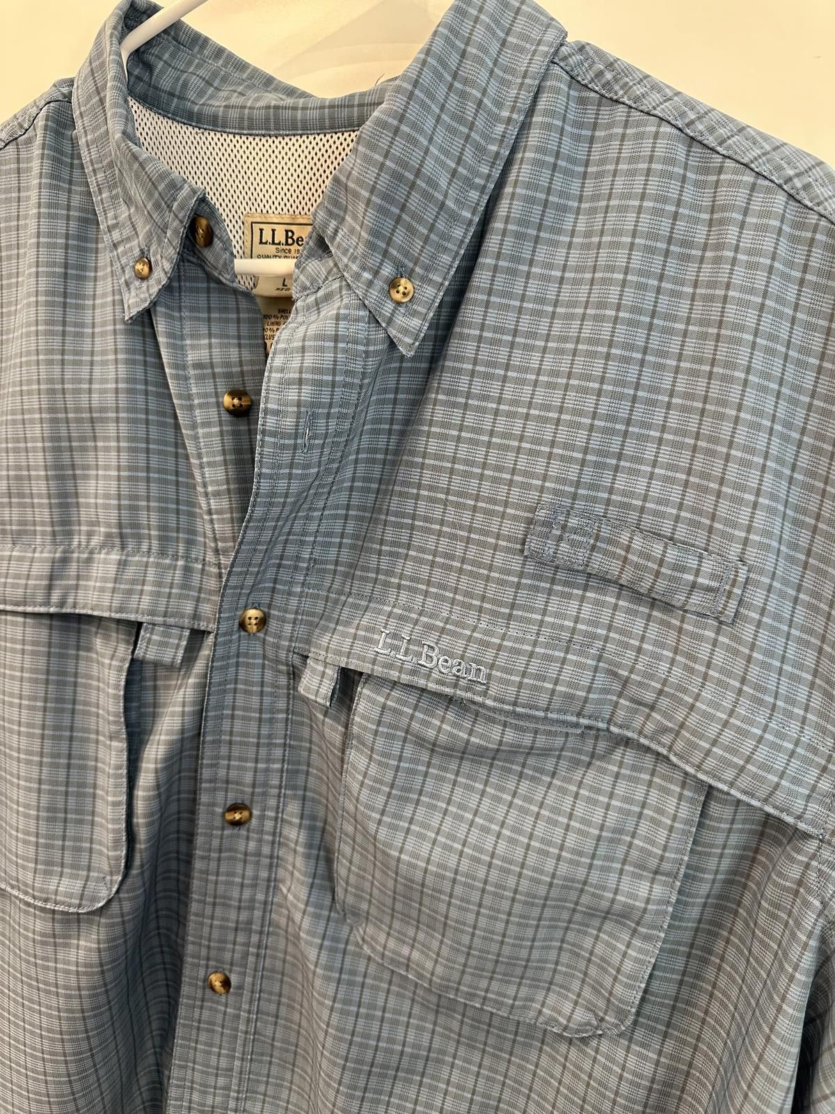 L.L. Bean Mens Large LL bean shirt hiking outdoors blue gray plaid Size US L / EU 52-54 / 3 - 3 Thumbnail