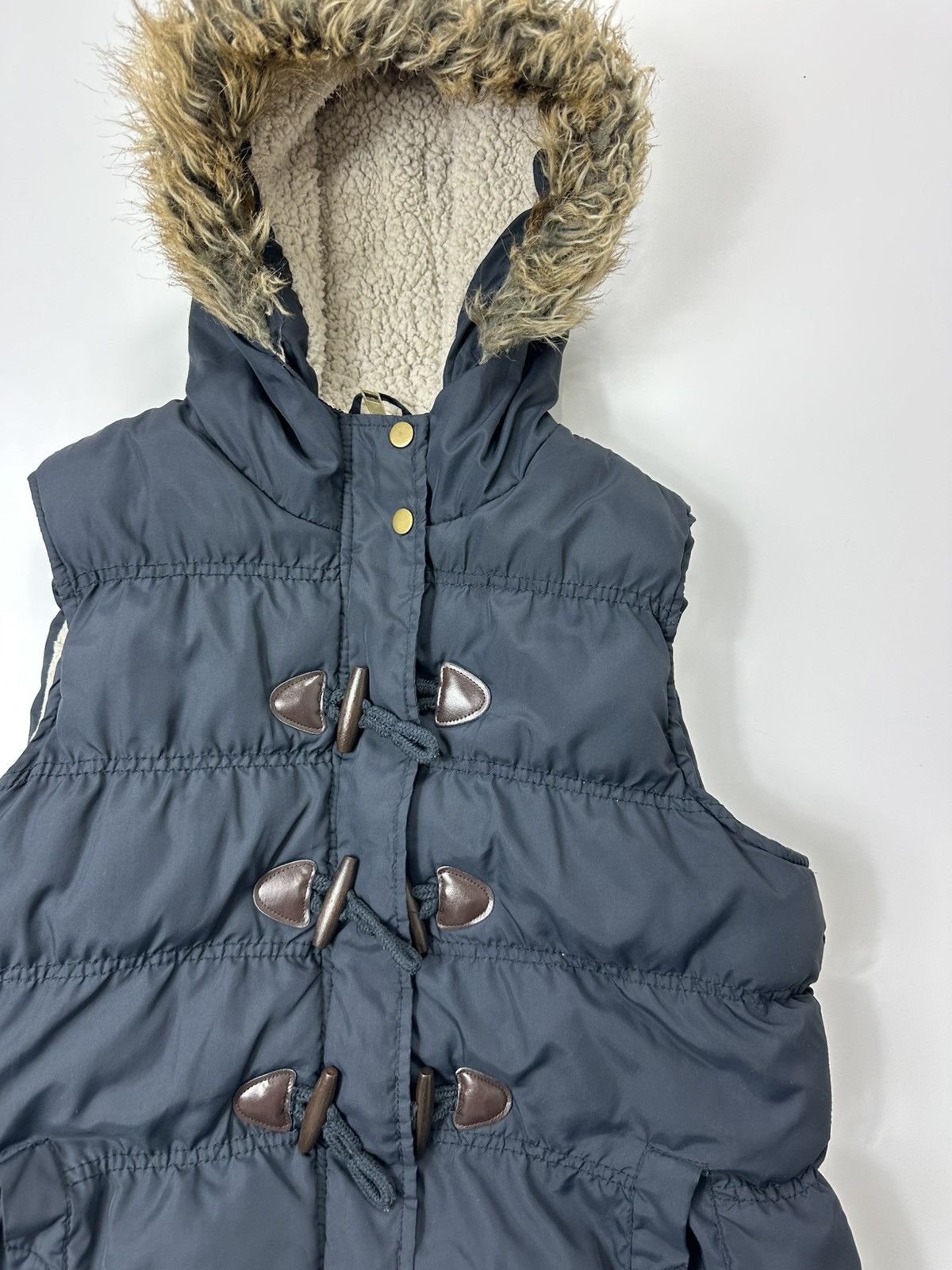 Japanese Brand Faux Fur Women's Vest Wood Button Fit Size L / US 10 / IT 46 - 5 Thumbnail