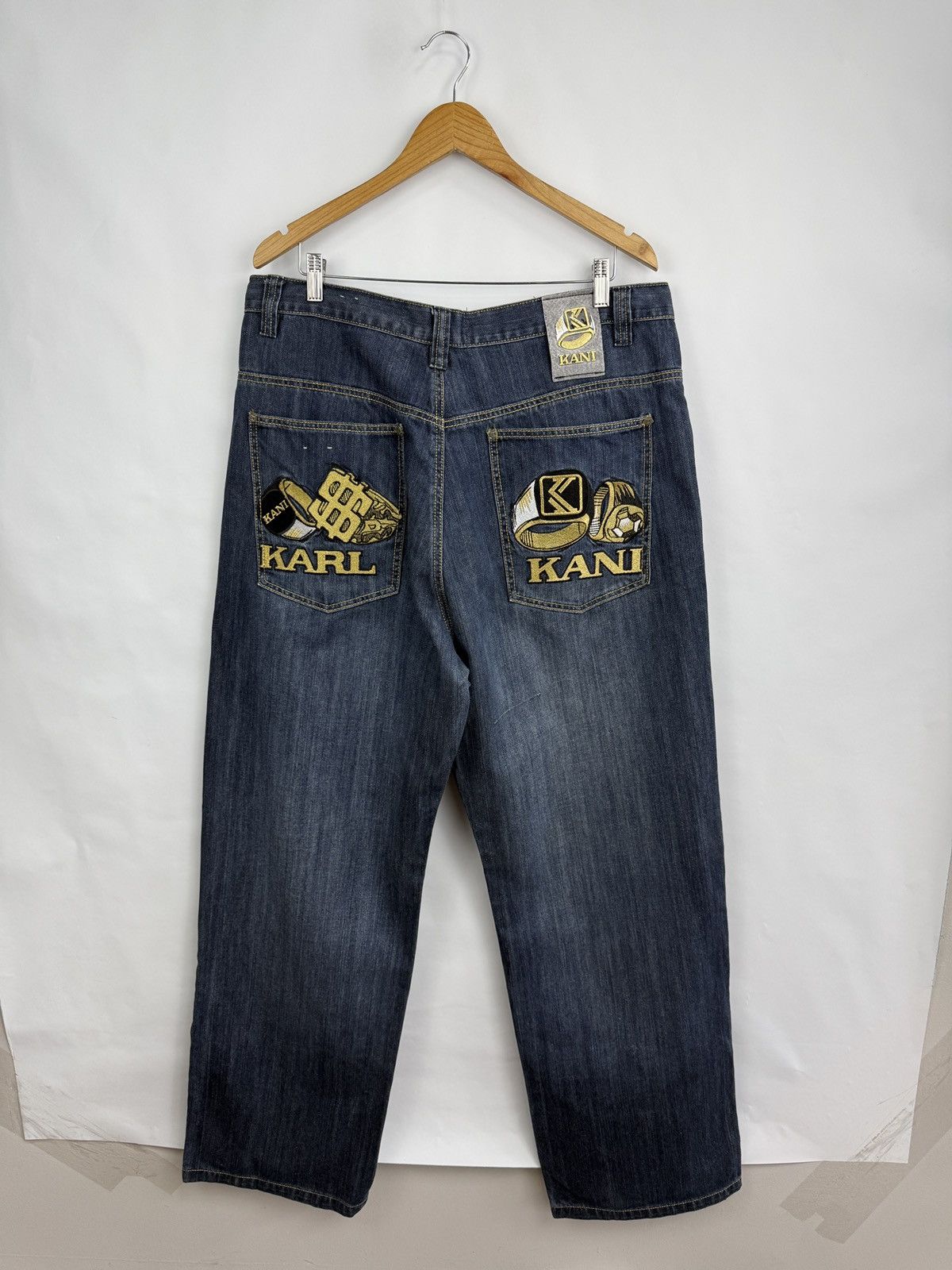 Karl Kani 🇺🇸 Vintage 90s Karl Kani Baggy Embroidered Denim Jean Retro Size US 38 / EU 54 - 3 Thumbnail