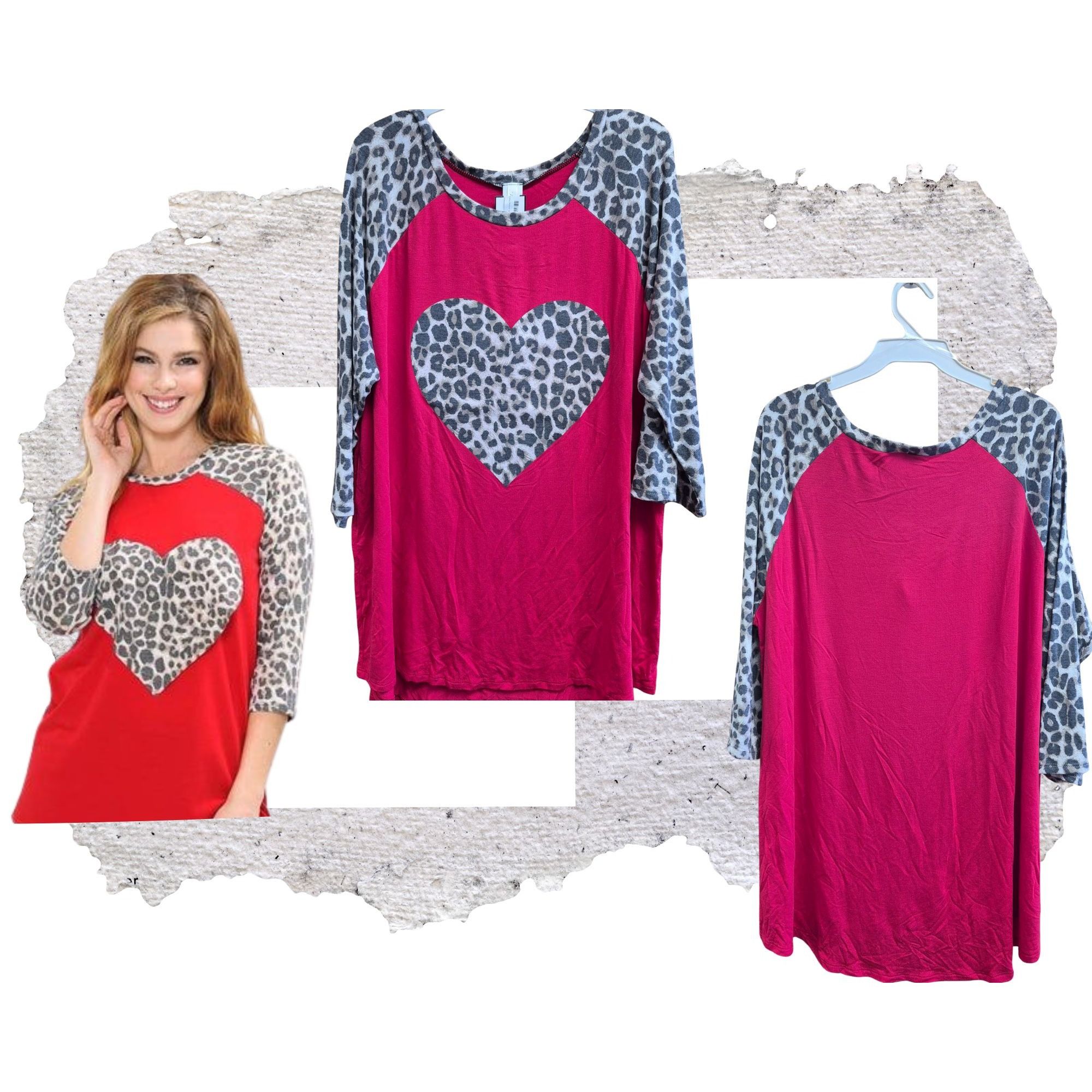 Other Now N Forever, Red Shirt, Animal Print Heart, 3X Size 3XL / US 20-22 - 1 Thumbnail