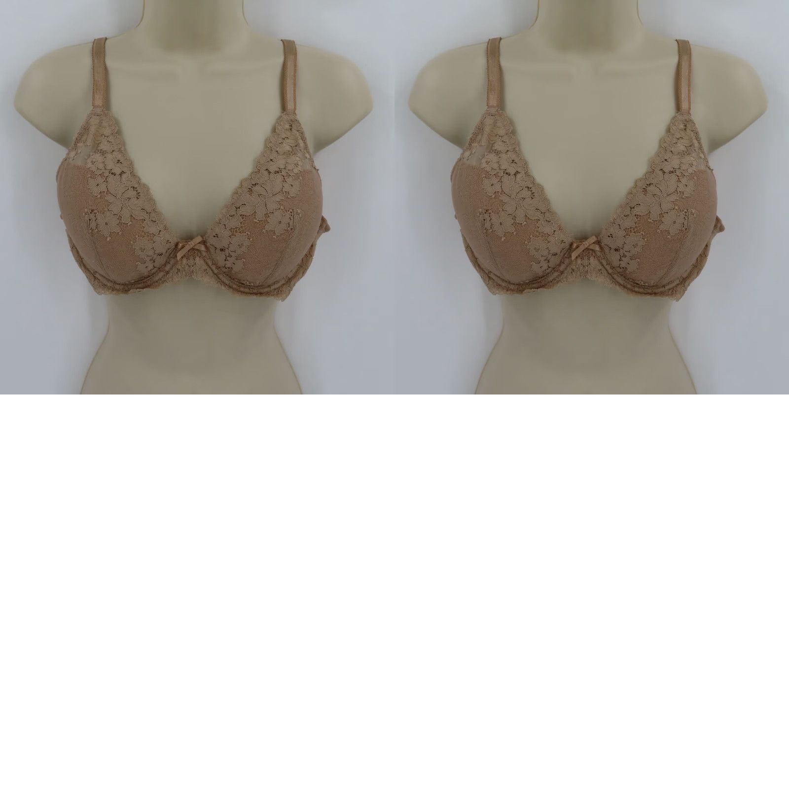 Vintage B Temptd Wacoal 36B Insta Ready Plunge Bra 953229 Beige Lace Underwire Solid Beige Opaque T-Shirt Bra Womens Size ONE SIZE - 10 Thumbnail
