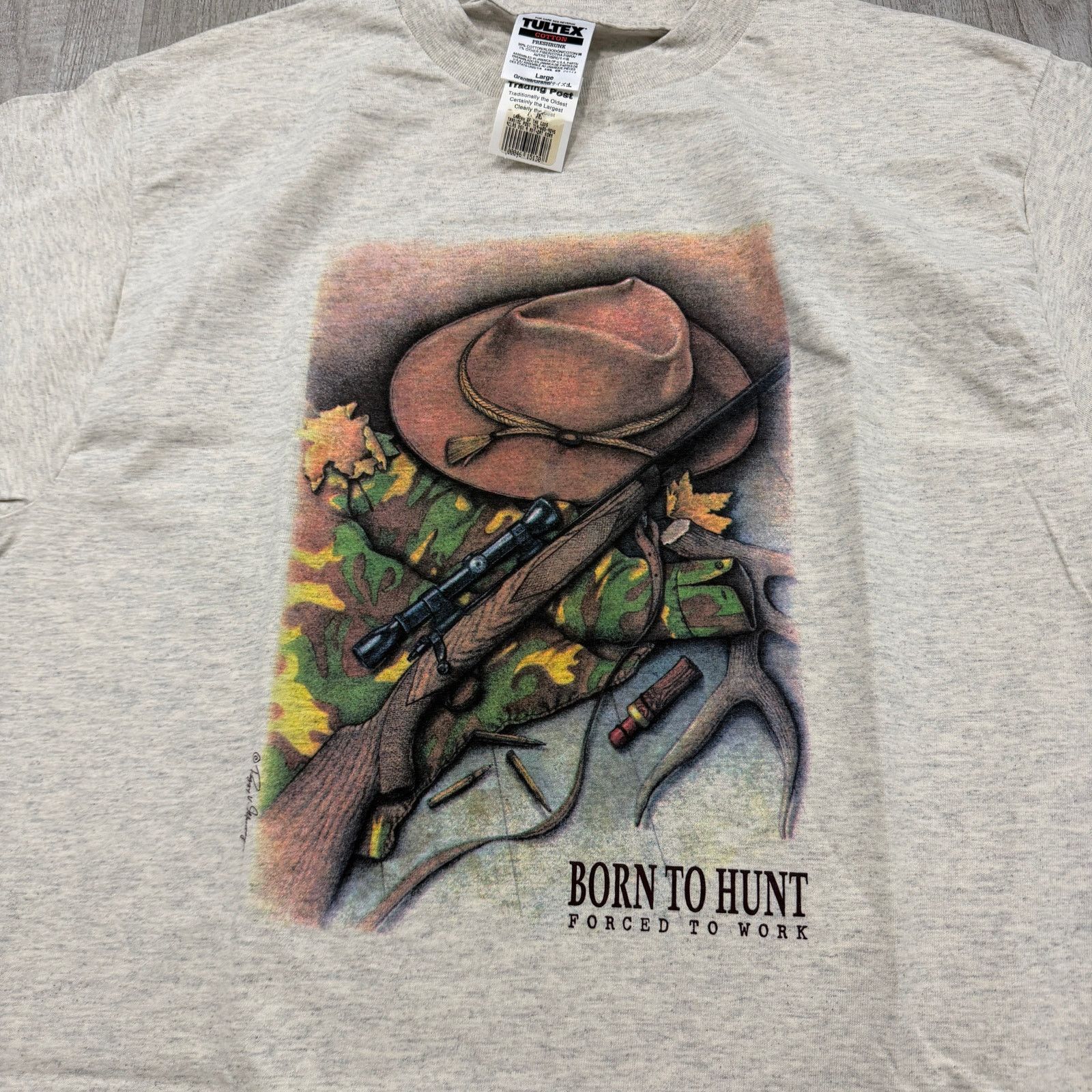 Vintage Vintage Born To Hunt Forced to Work Shirt Large Gray 90s Size US L / EU 52-54 / 3 - 3 Thumbnail