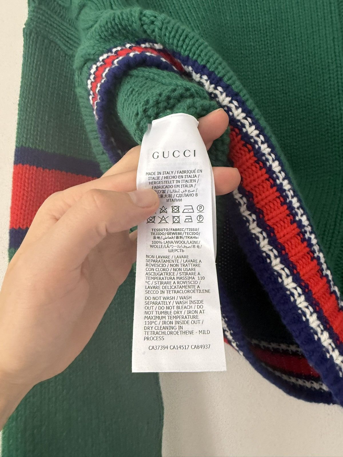 Gucci Green Cable Knit V-Neck Sweater with Stripe Trim Size US S / EU 44-46 / 1 - 7 Thumbnail