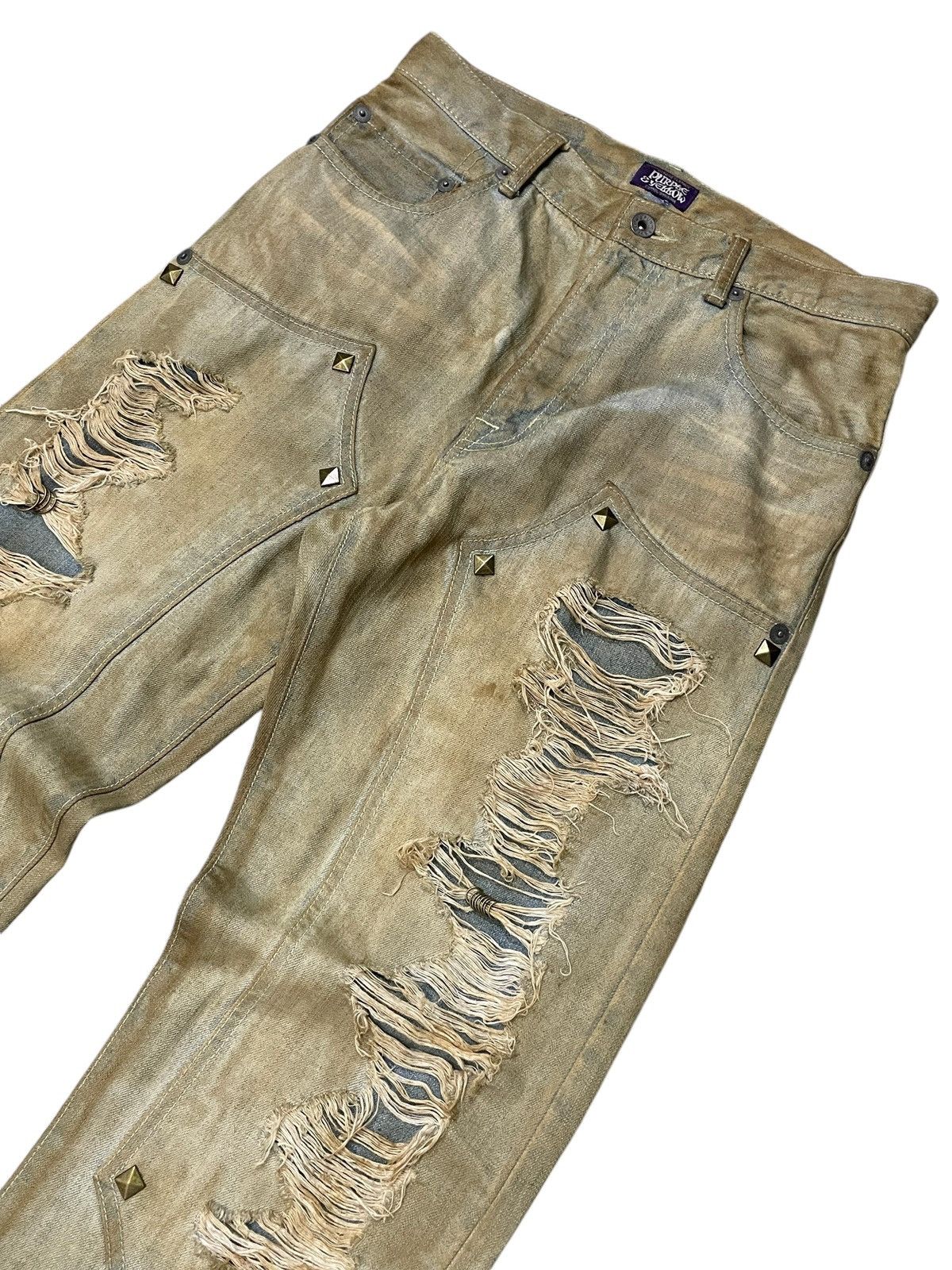 Japanese Brand × Le Grande Bleu (L.G.B.) × Purple Purple & Yellow Pierced Studded Double Knee Muddy Jeans Size US 30 / EU 46 - 3 Thumbnail