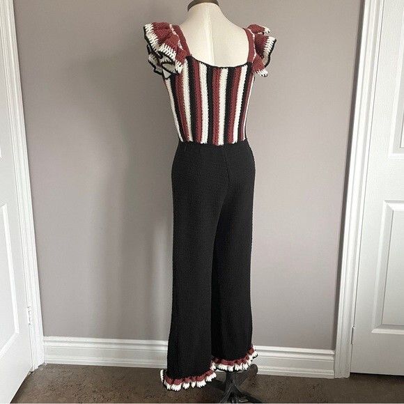 Zara Zara Striped Black Crochet Ruffle Sleeveless Jumpsuit - S Size 28" / US 6 / IT 42 - 12 Thumbnail