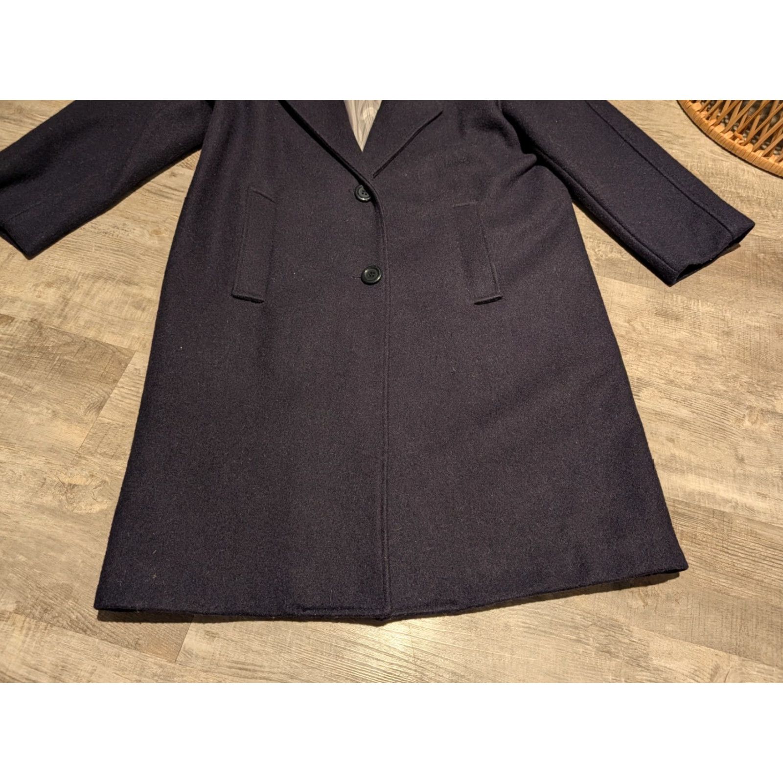 Hunter VINTAGE Hunters Run Wool Long Coat Jacket Size 11 Women's Gray Geometric Casual Winter with Leather Collar Size L / US 10 / IT 46 - 2 Thumbnail
