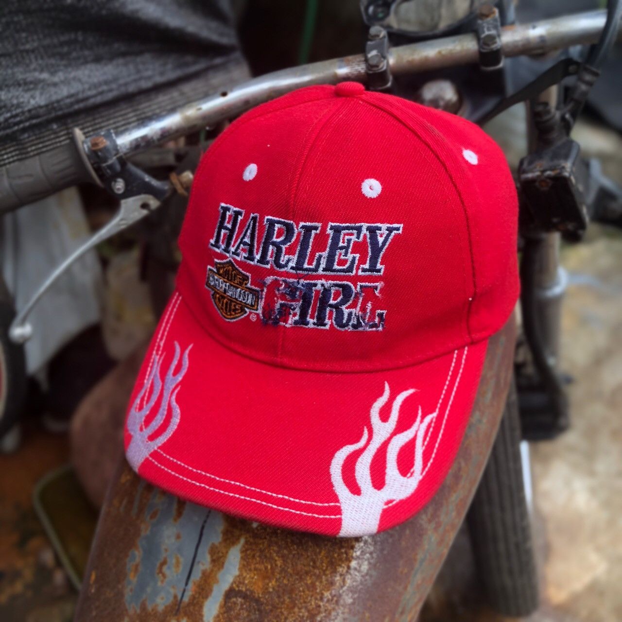 Vintage 🔥RARE🔥 Vintage Harley Davidson Girl Spell Out Flame Hat Size ONE SIZE - 1 Thumbnail