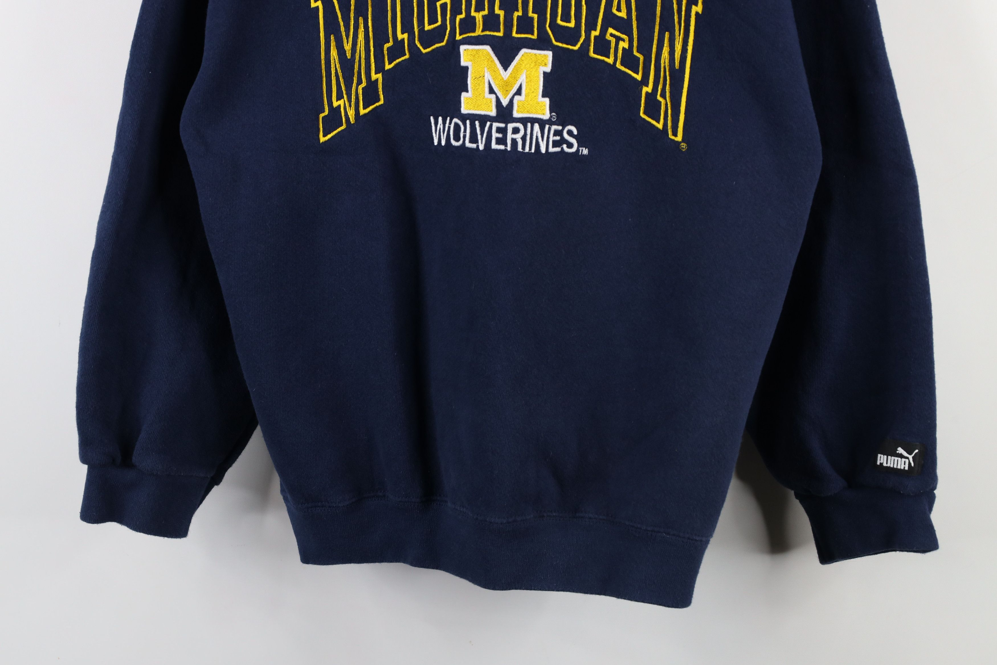 Puma × Vintage Vintage 90s Puma University of Michigan Crewneck Sweatshirt Size US L / EU 52-54 / 3 - 3 Thumbnail