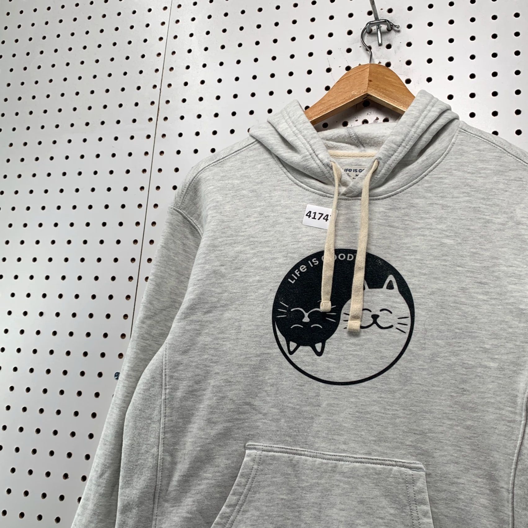 Life is Good VINTAGE Life Is Good Women's Hoodie Sweatshirt Pullover Cat YING YANG Fleece Gray Medium Winter Activewear Size M / US 6-8 / IT 42-44 - 6 Thumbnail