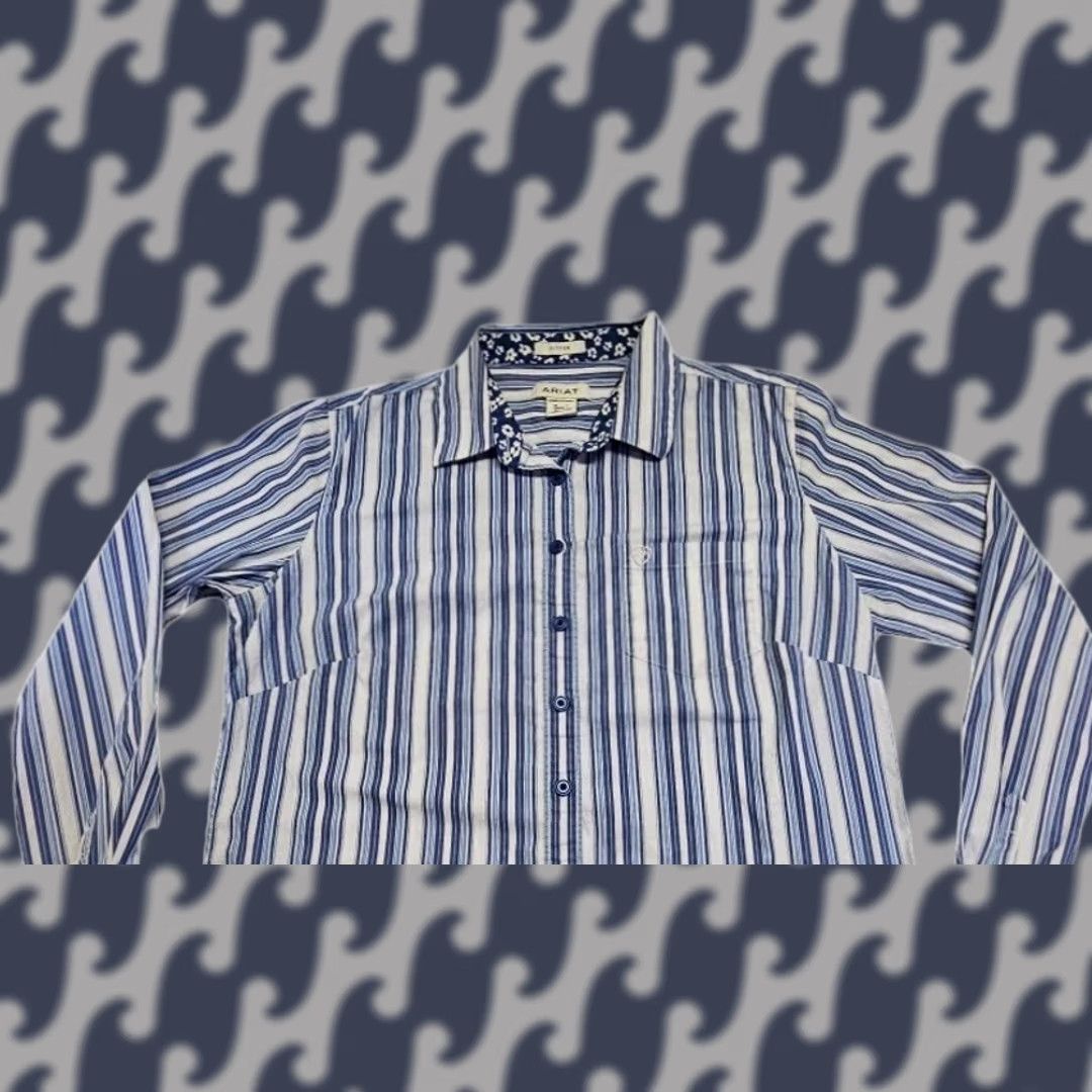 Ariat Ariat Womens Fitted Western Shirt L Blue White Striped Long Sleeve Cowgirl Rodeo Shirts Size L / US 10 / IT 46 - 1 Thumbnail