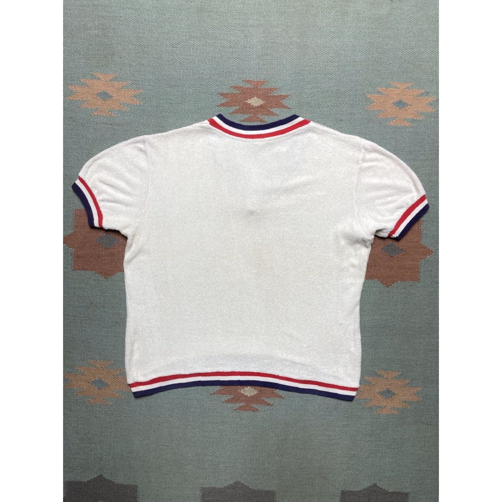 Vintage VINTAGE 1960s JANTZEN Terry Cloth T Shirt Boxy Medium White Red Blue Shirt Men's M Size US M / EU 48-50 / 2 - 6 Thumbnail