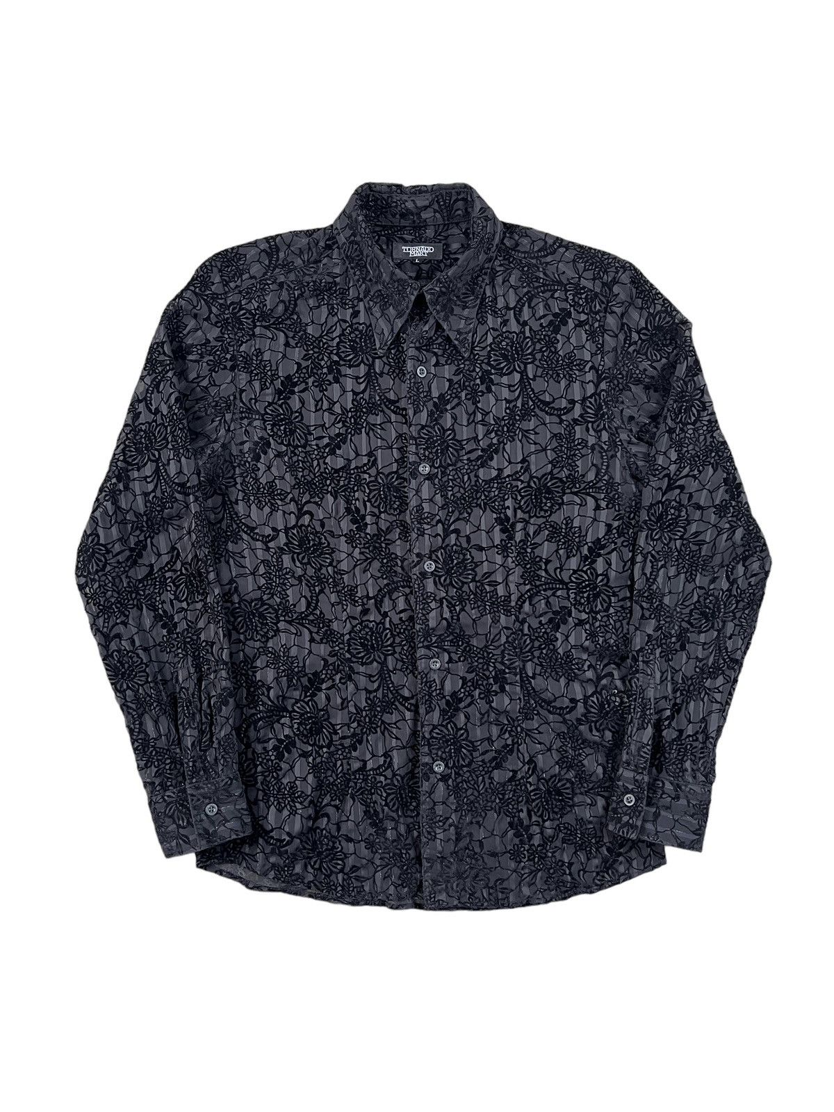 Tornado Mart Tornado Mart Mesh Velvet Flower Motif Button Up Shirt Size US S / EU 44-46 / 1 - 2 Thumbnail