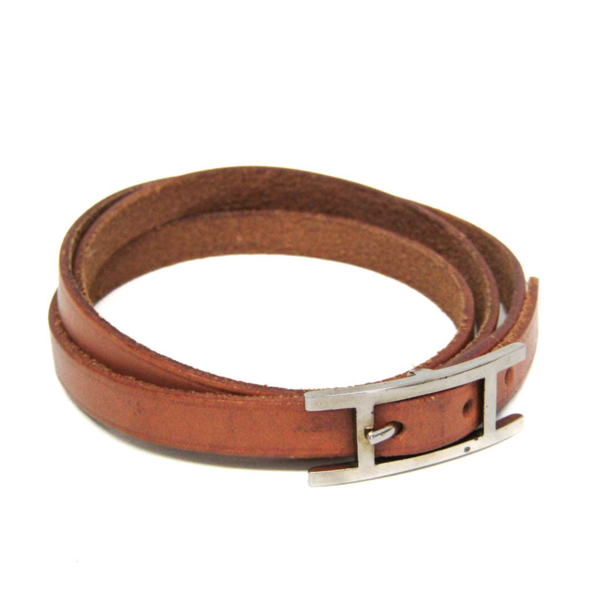 Hermes Hermes Hapi Choker Leather,Metal Bangle Brown,Silver Size ONE SIZE - 1 Thumbnail
