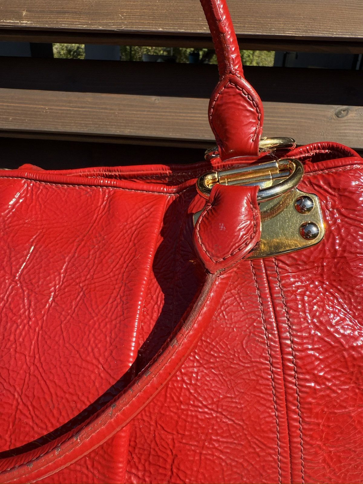 Miu Miu Miu Miu Crinkle Patent Leather Tote Rosso Red Hand Bag Size ONE SIZE - 21 Thumbnail